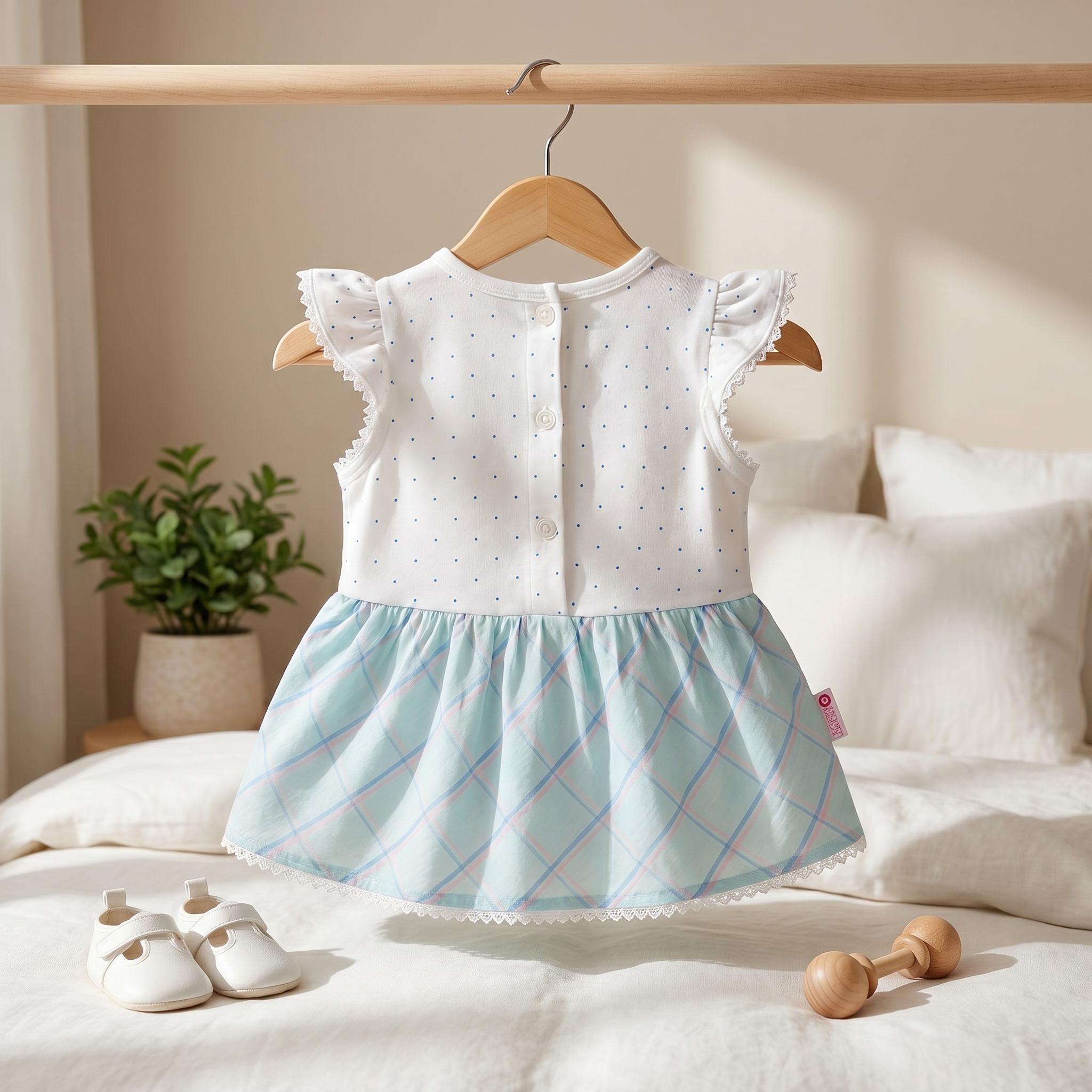 Sweet Teddy Plaid Baby Romper Dress Set