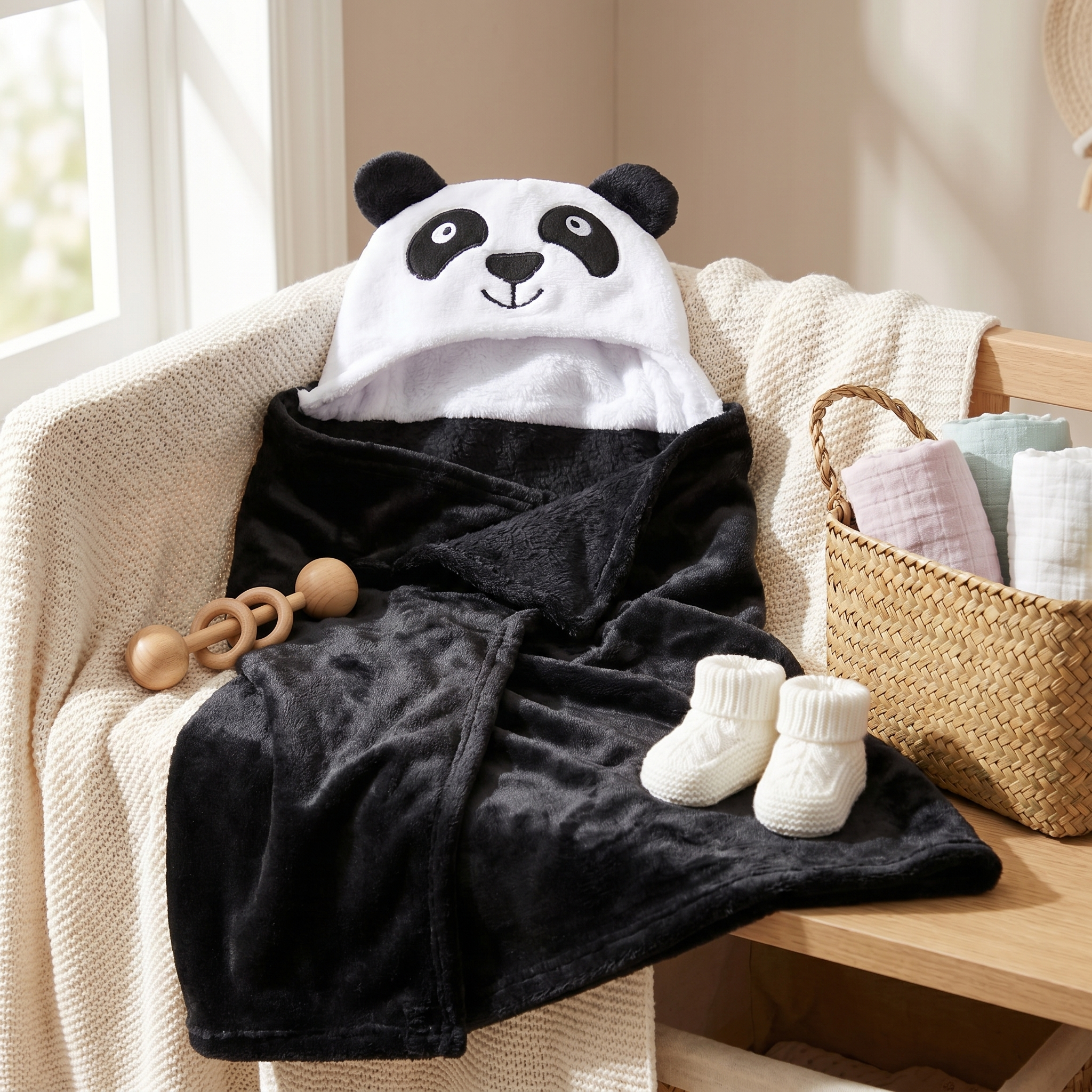 Baby Panda Hooded Swaddle Wrap