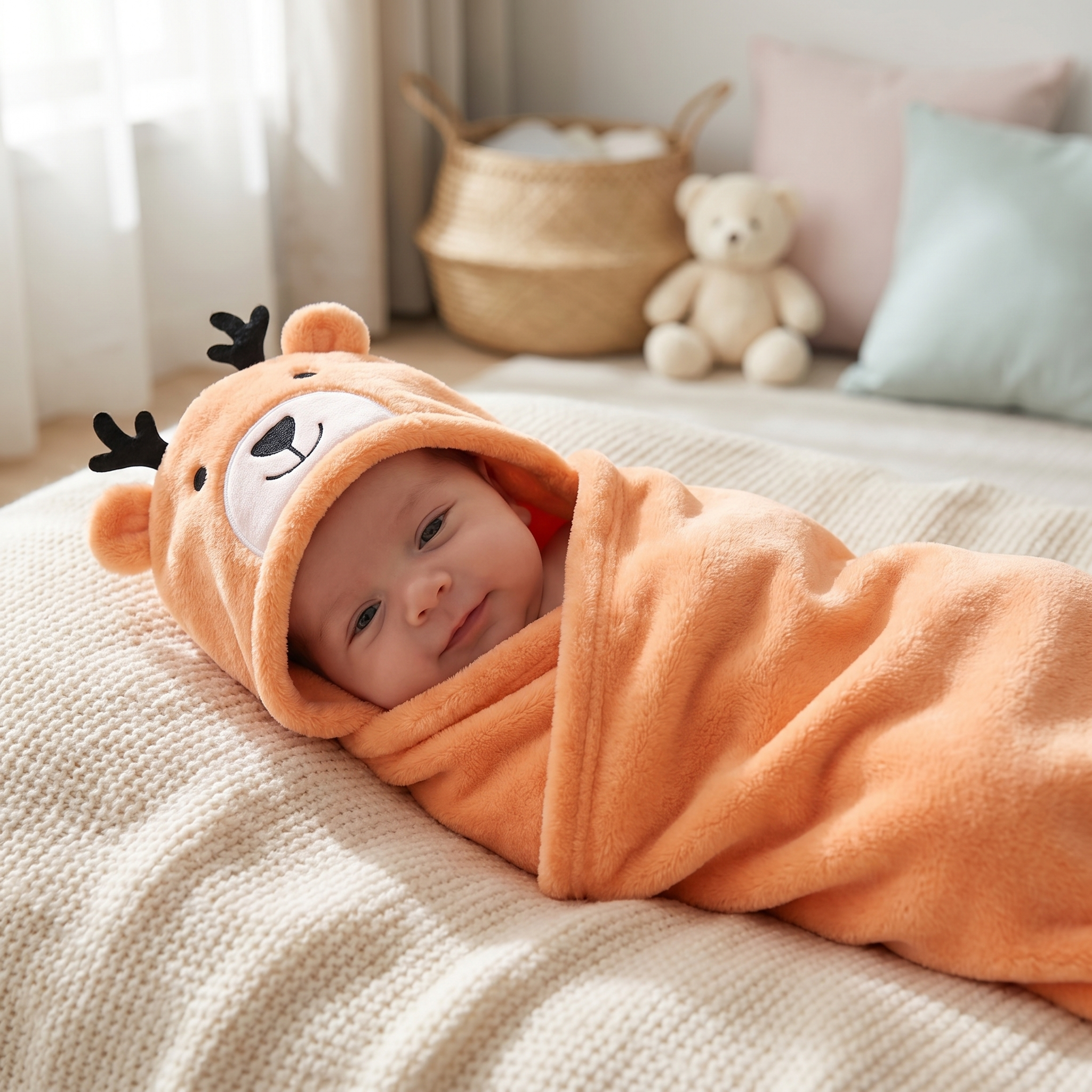 Baby Deer Hooded Swaddle Wrap – Peach