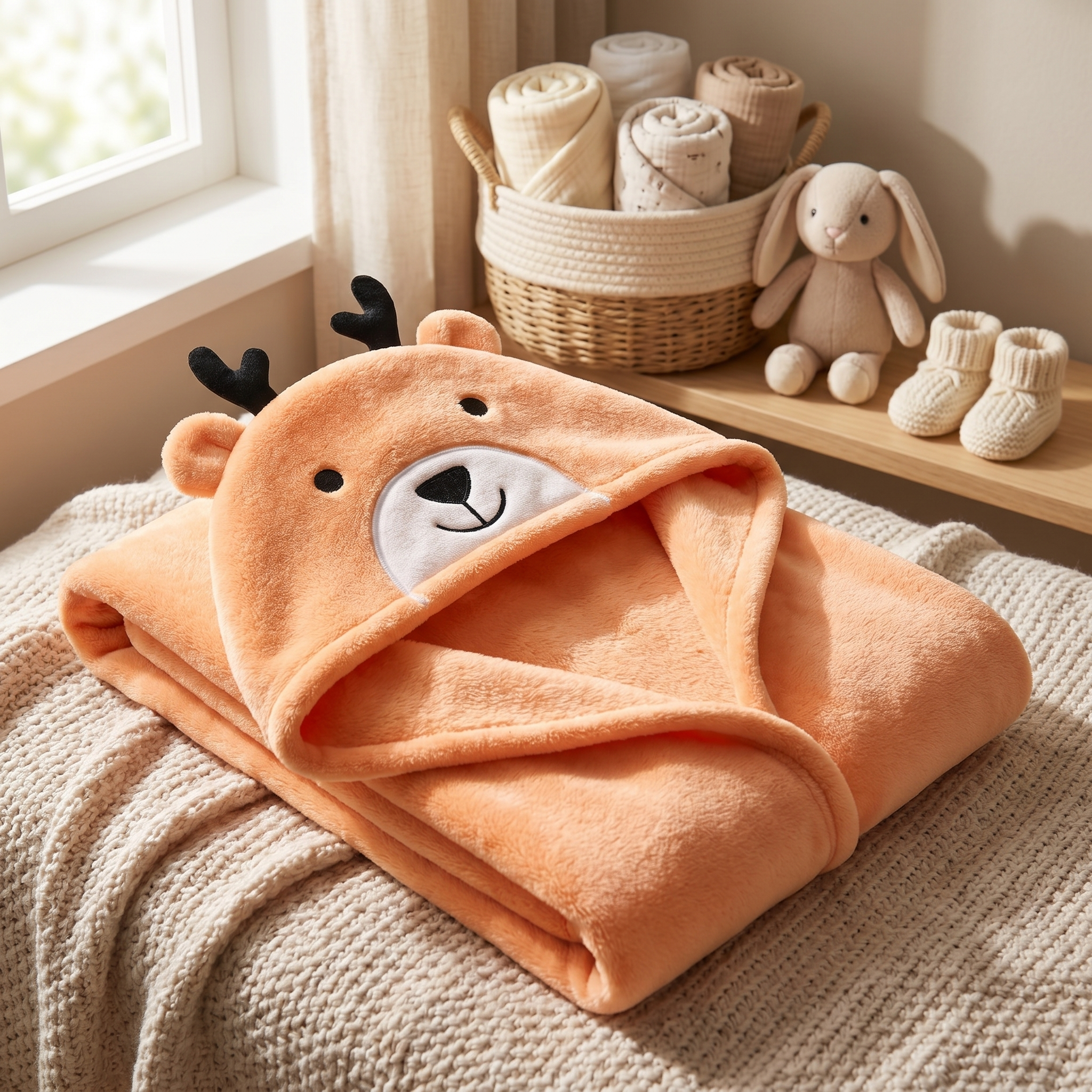 Baby Deer Hooded Swaddle Wrap – Peach
