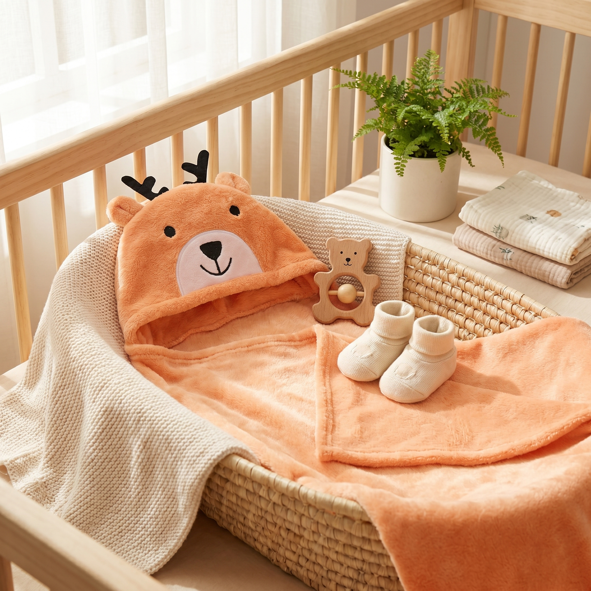 Baby Deer Hooded Swaddle Wrap – Peach