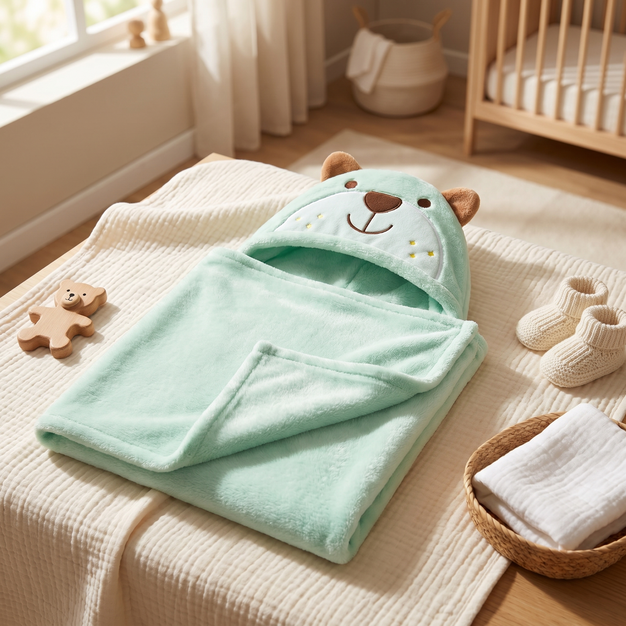 Baby Bear Hooded Swaddle Wrap – Mint