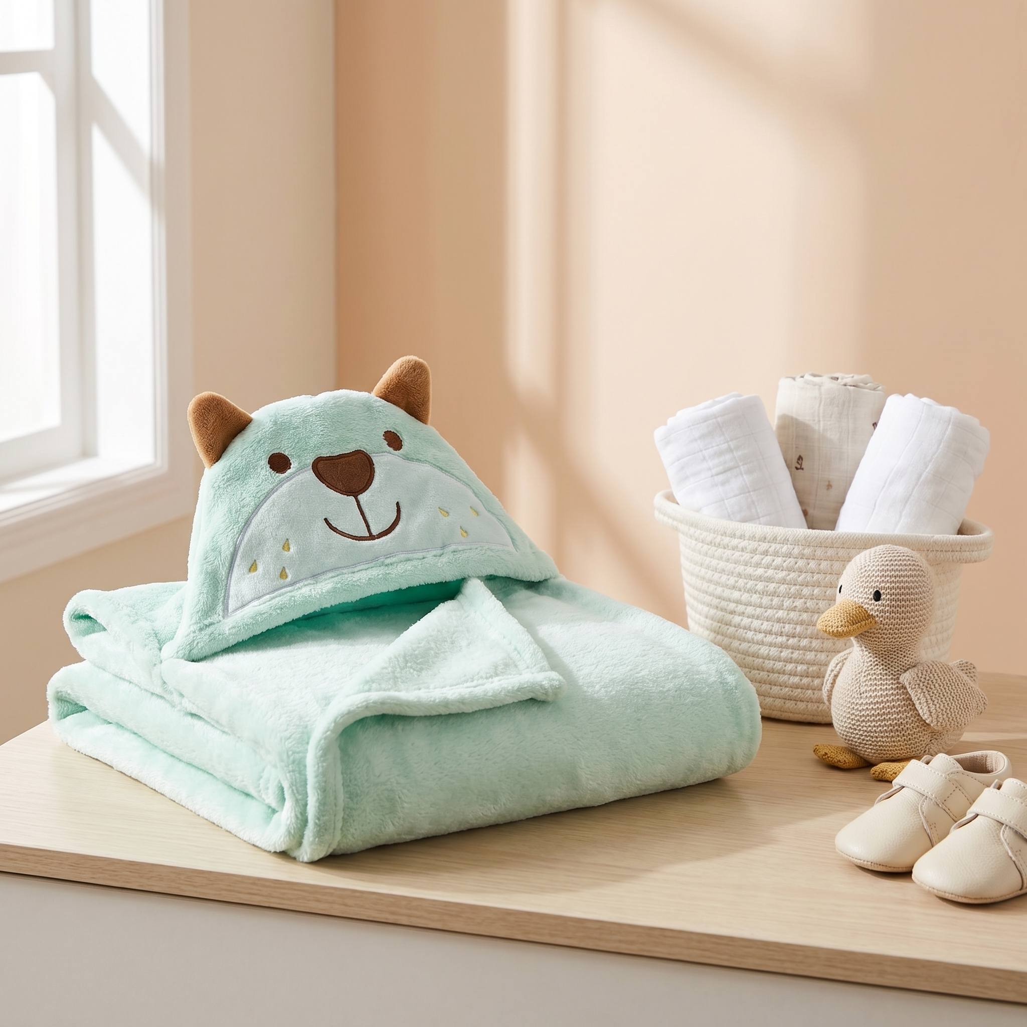 Baby Bear Hooded Swaddle Wrap – Mint