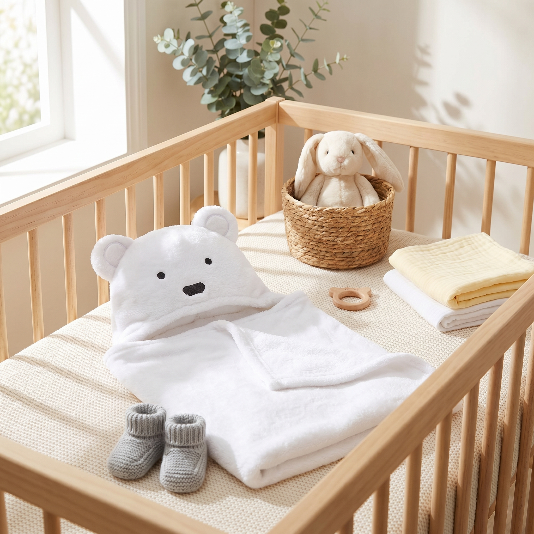 Polar Bear Hooded Swaddle Wrap – White