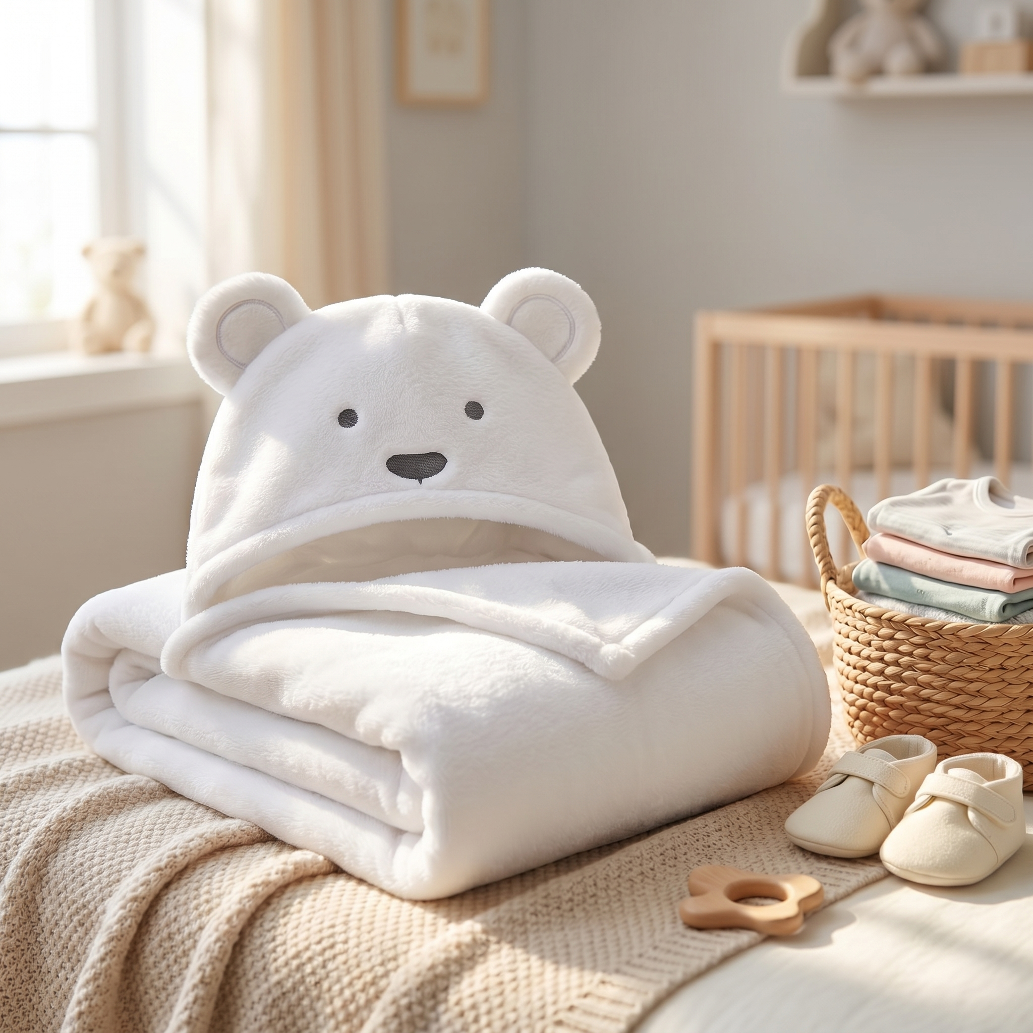 Polar Bear Hooded Swaddle Wrap – White