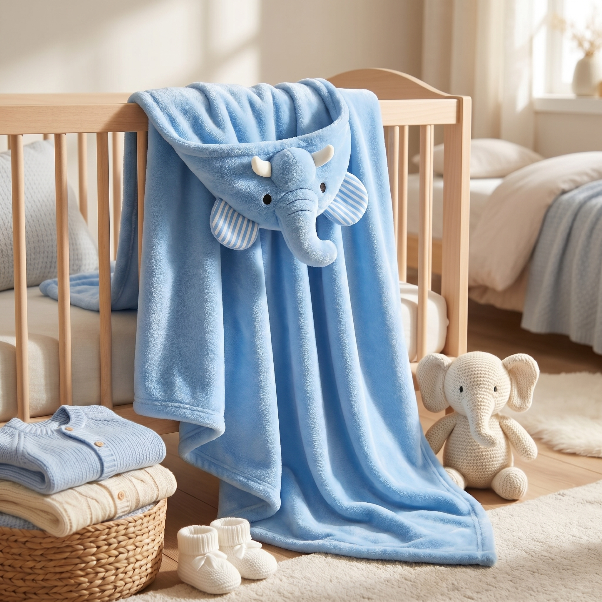 Baby Elephant Hooded Swaddle Wrap – Sky Blue