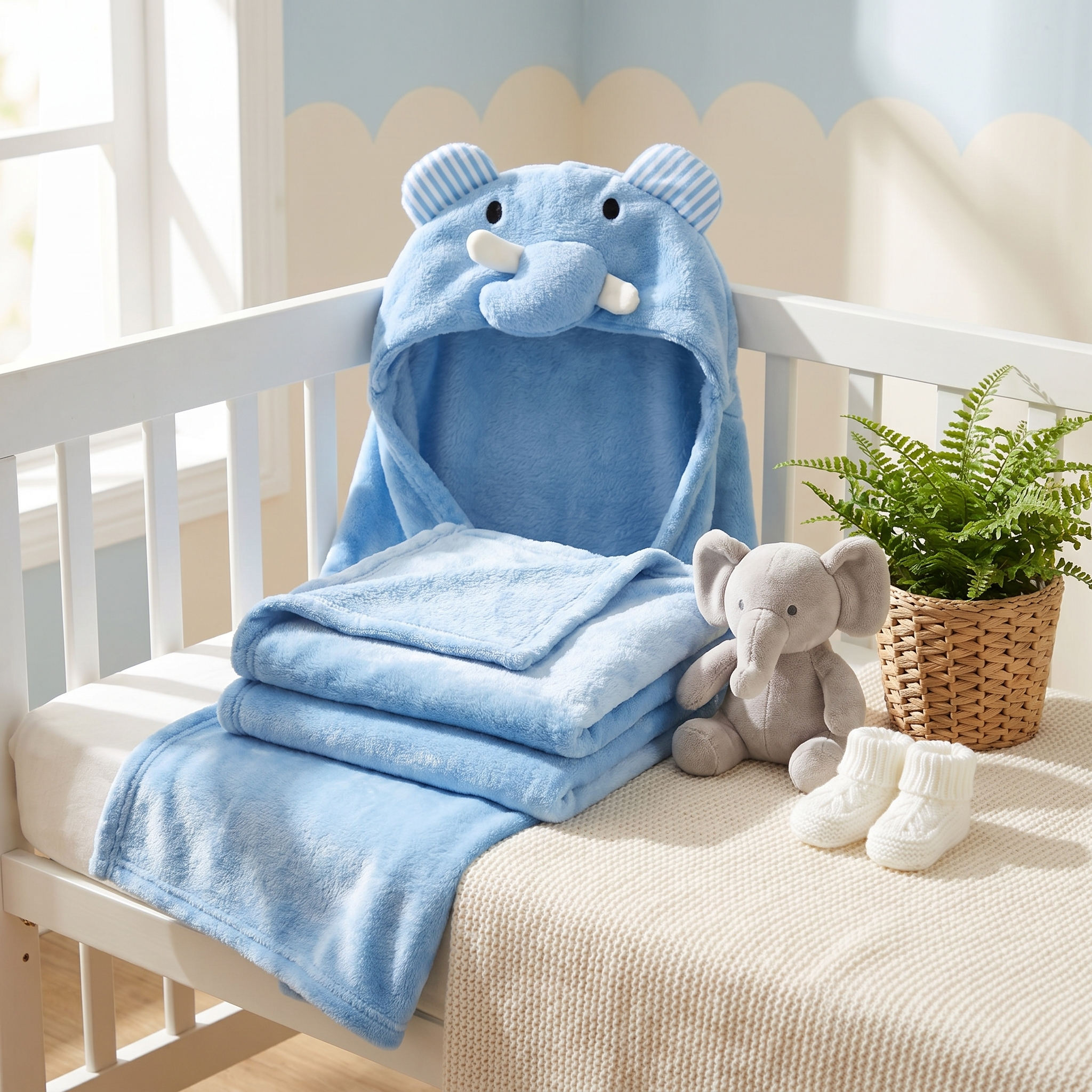 Baby Elephant Hooded Swaddle Wrap – Sky Blue