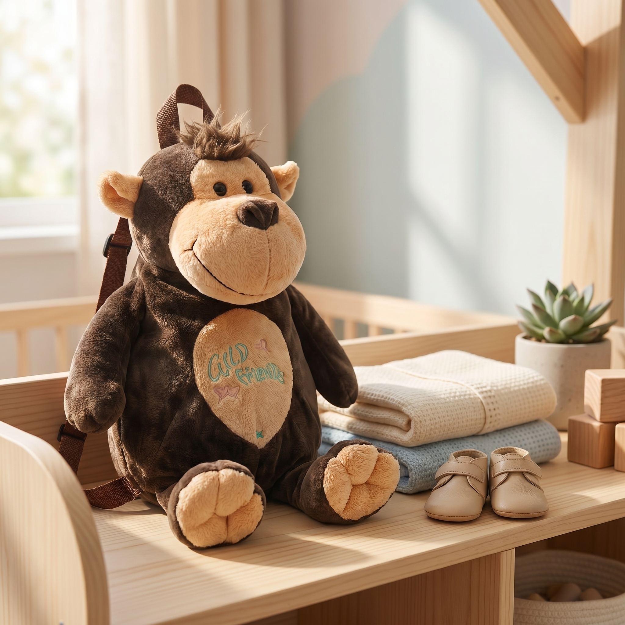 Animal Plush Kids Backpack – Monkey & Giraffe