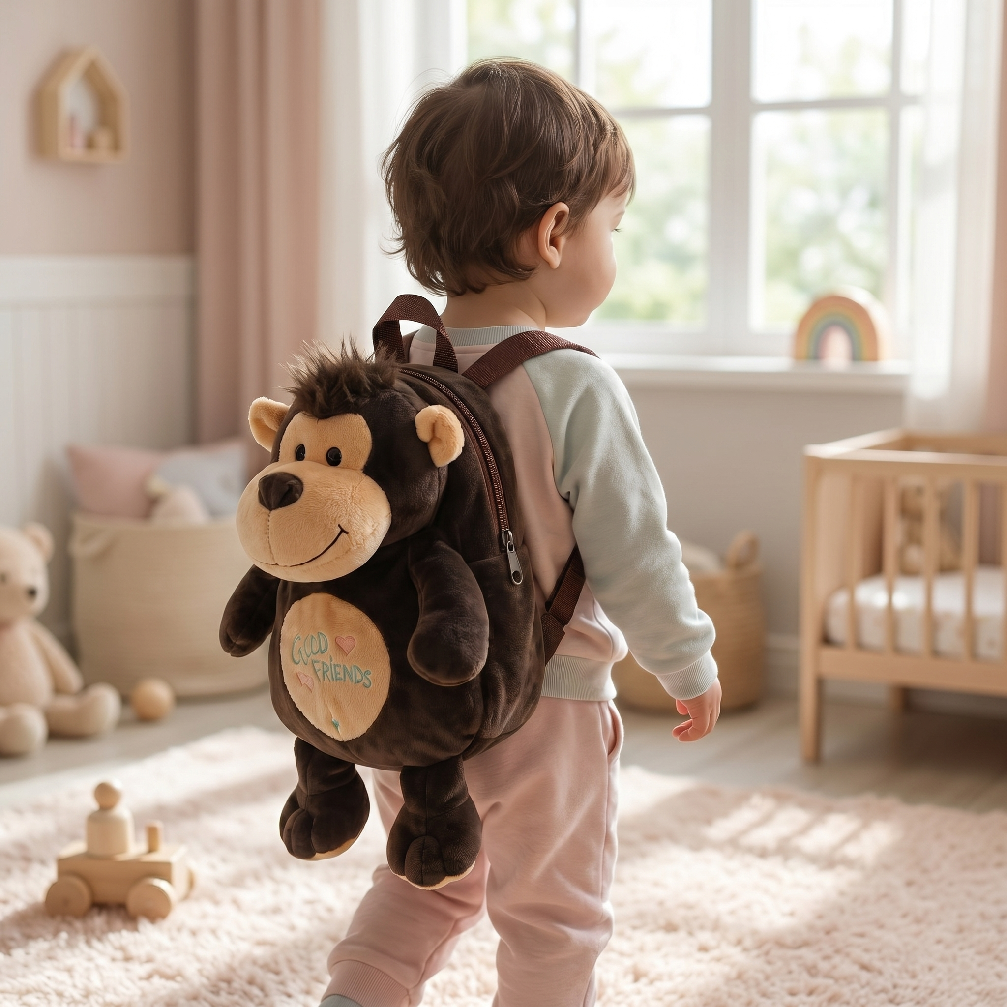 Animal Plush Kids Backpack – Monkey & Giraffe