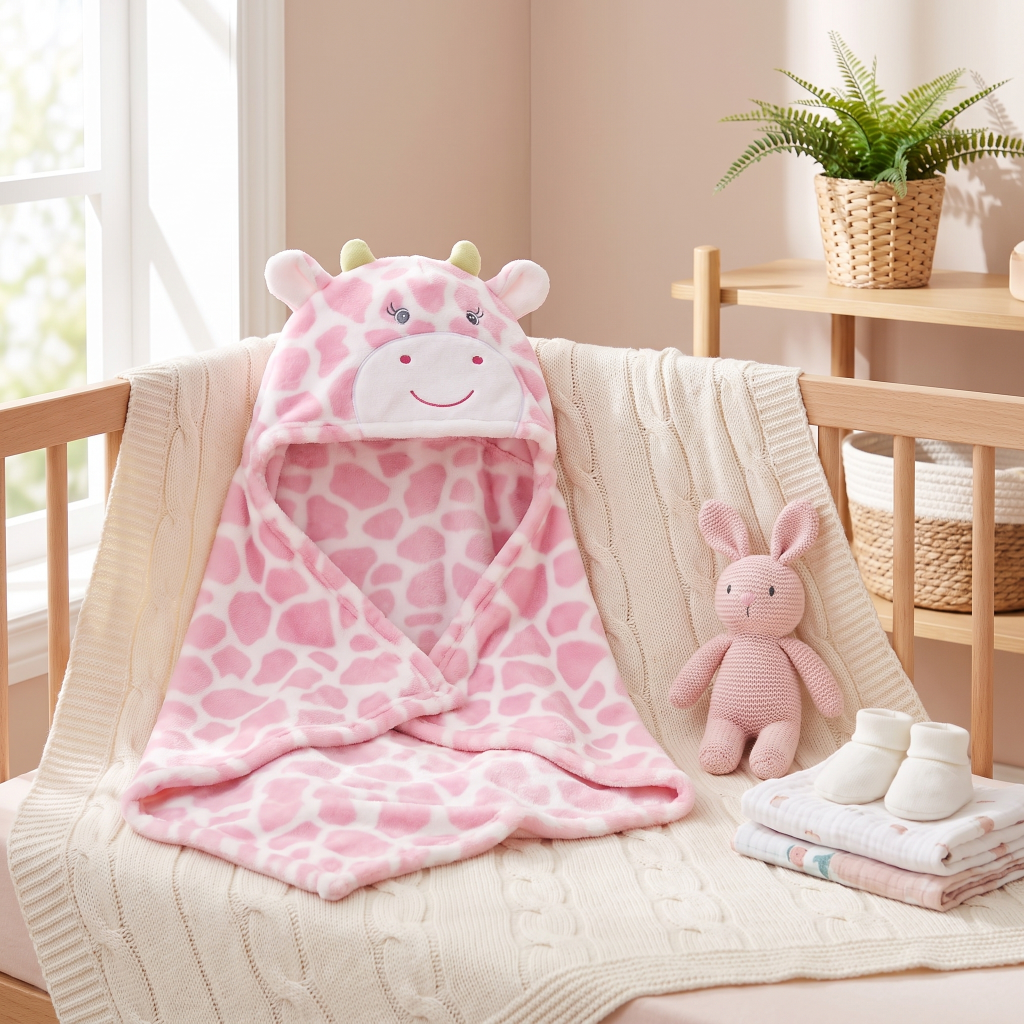 Baby Giraffe Hooded Swaddle Wrap – Pink