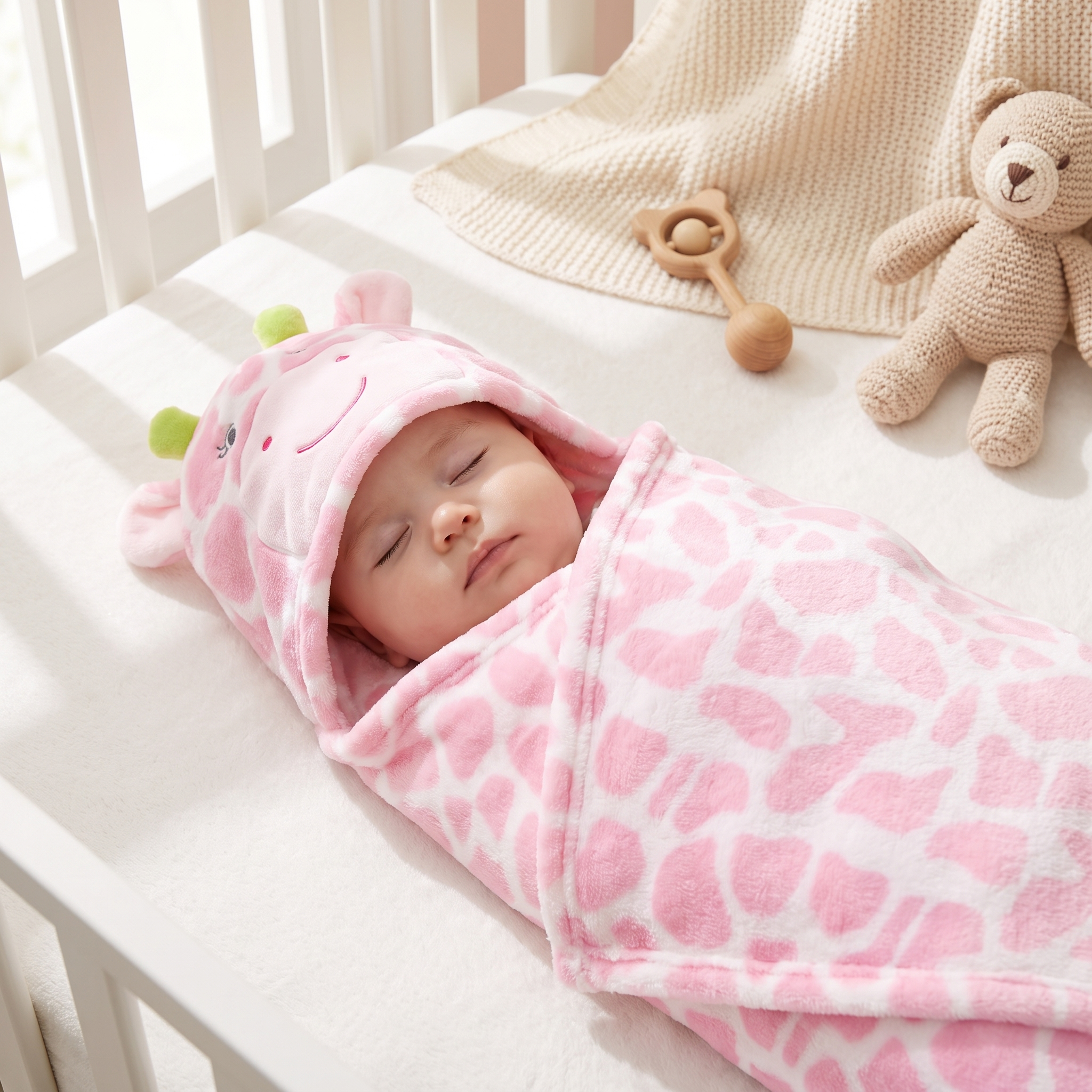 Baby Giraffe Hooded Swaddle Wrap – Pink