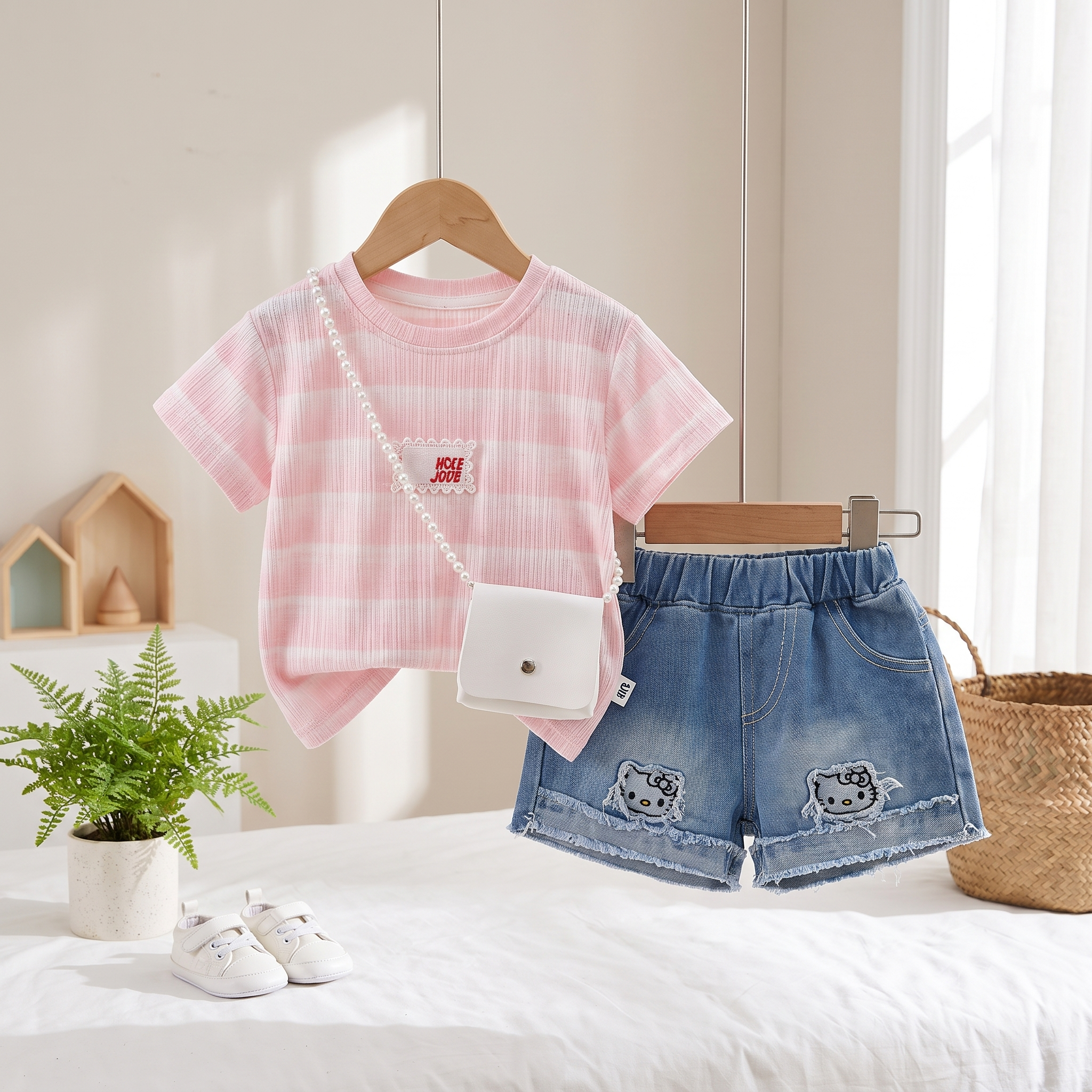 Girls Summer Co-Ord Set with Shorts & Mini Bag