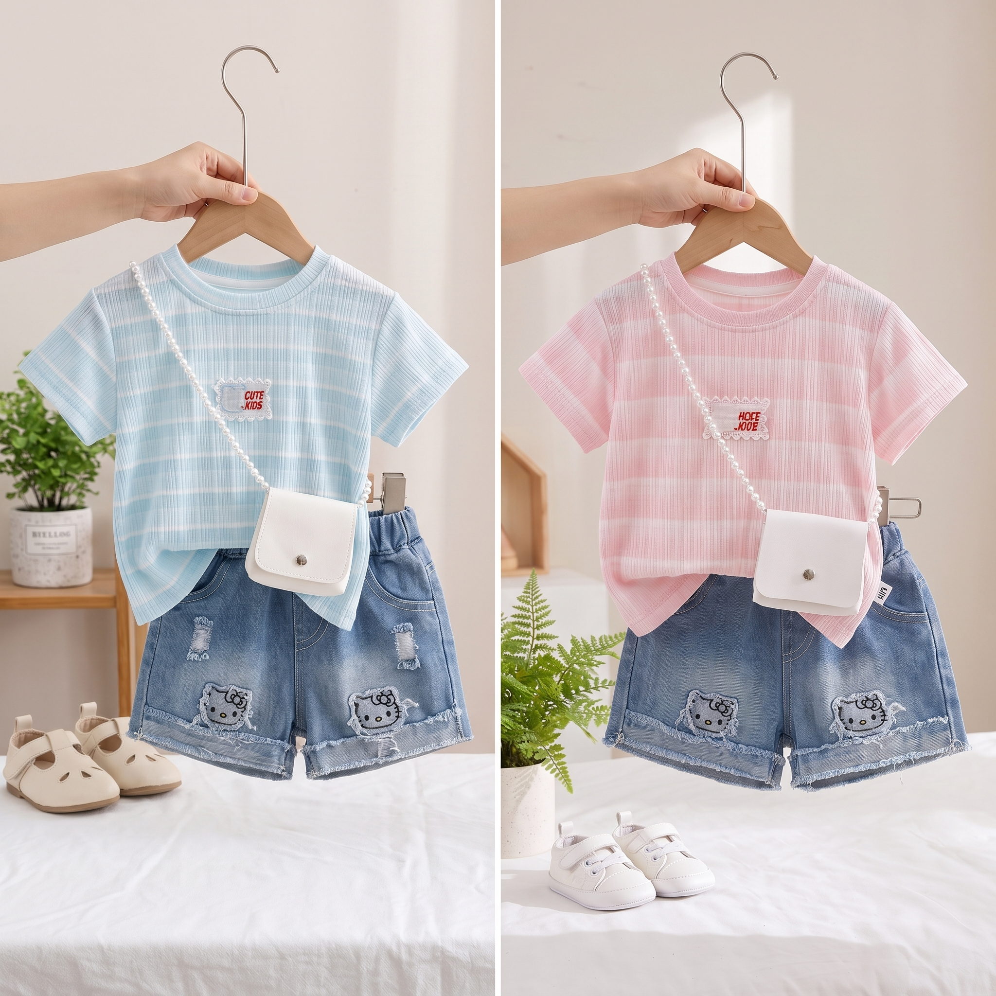 Girls Summer Co-Ord Set with Shorts & Mini Bag