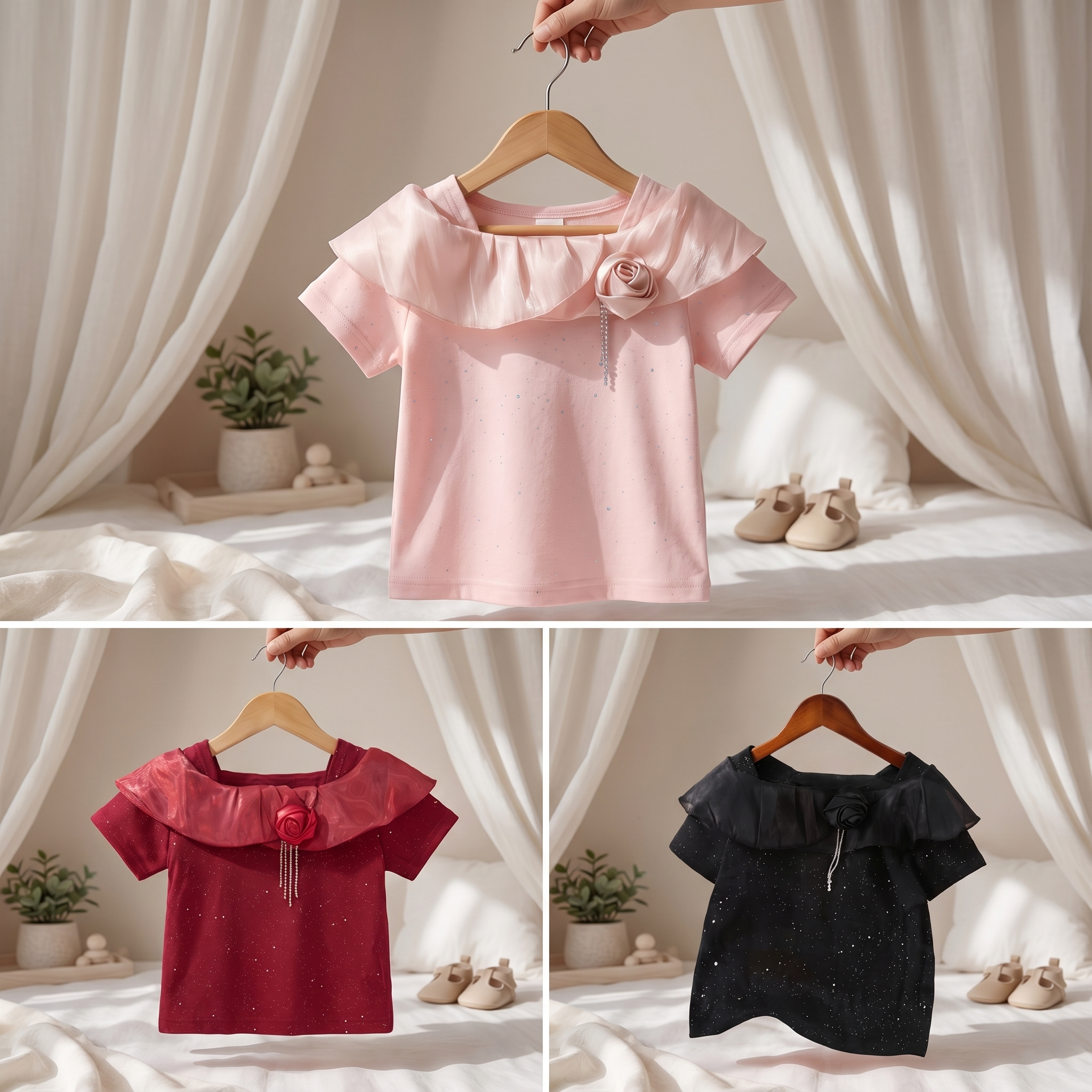 Princess Bloom Girls Party Top Collection – Elegant Ruffle Collar Top