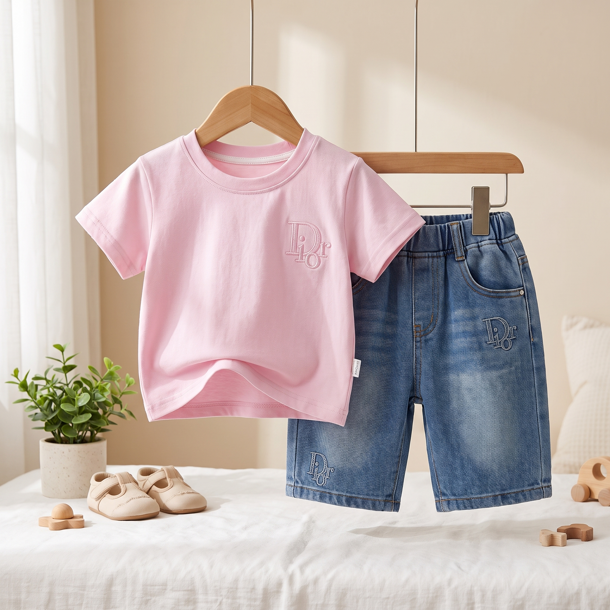 Classic Denim Co-Ord Set for Kids – Premium T-Shirt & Denim Shorts Set