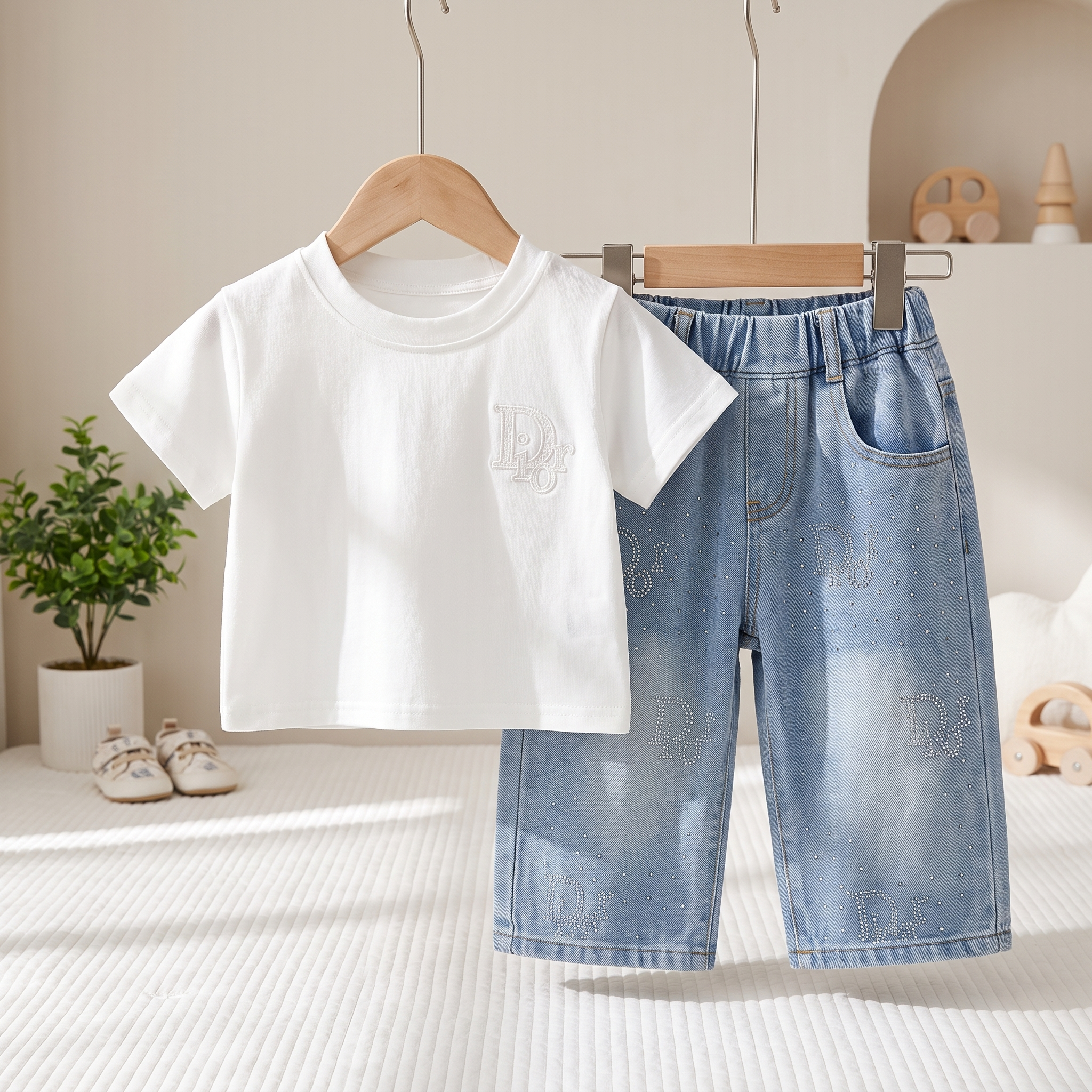 Classic Denim Co-Ord Set for Kids – Premium T-Shirt & Denim Shorts Set