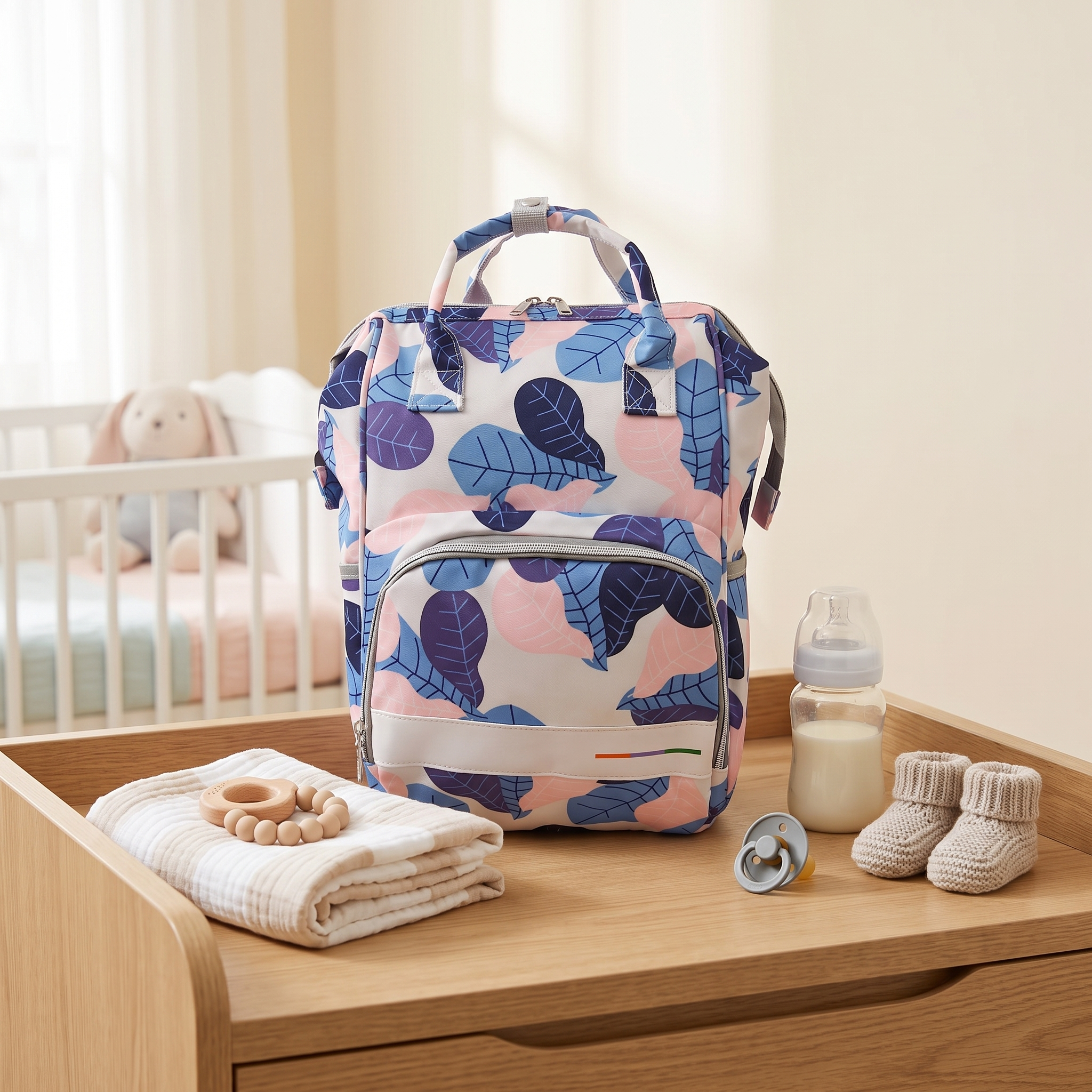 Premium Multi-Pocket Baby Diaper Backpack – Dark Forest & Pastel Leaf Collection