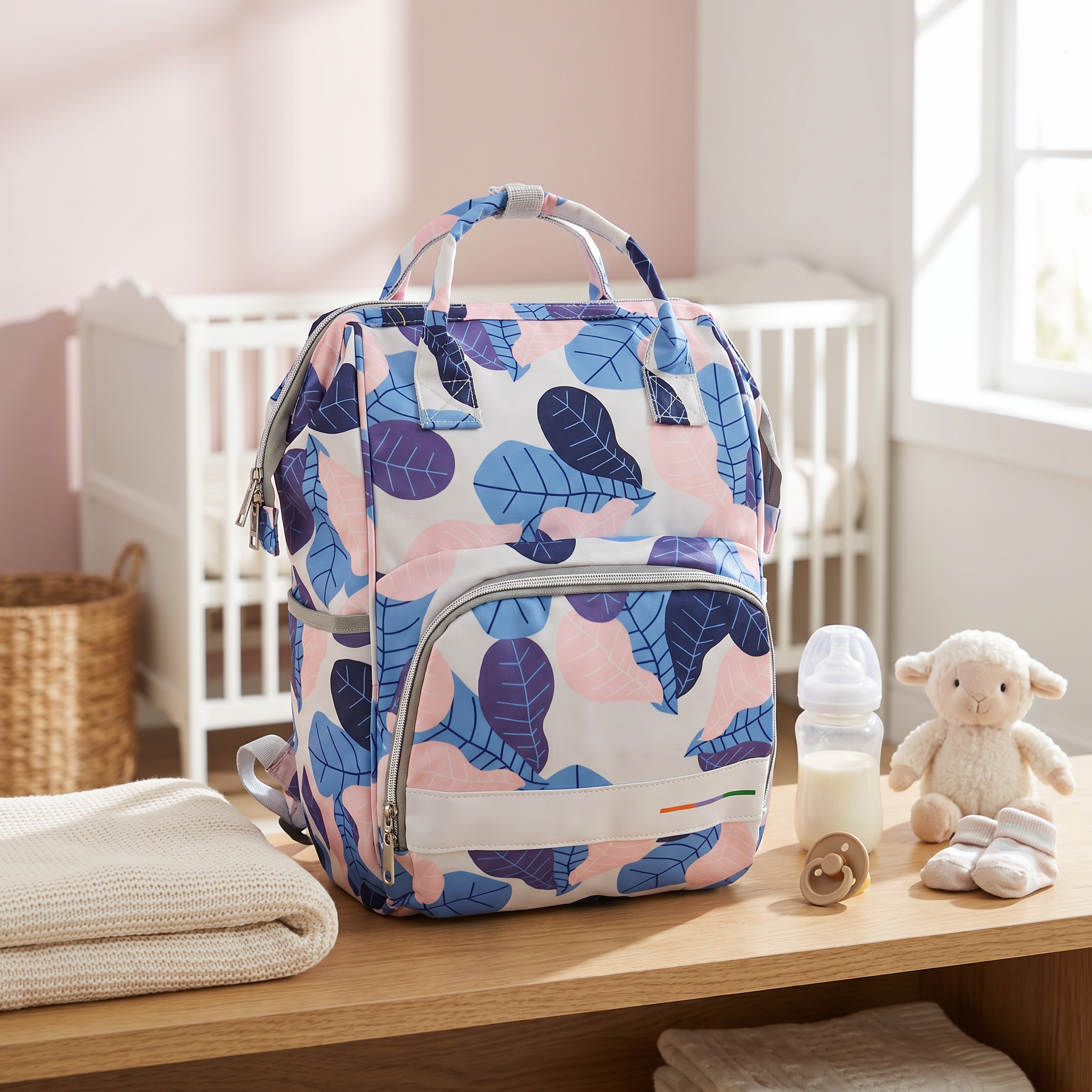 Premium Multi-Pocket Baby Diaper Backpack – Dark Forest & Pastel Leaf Collection