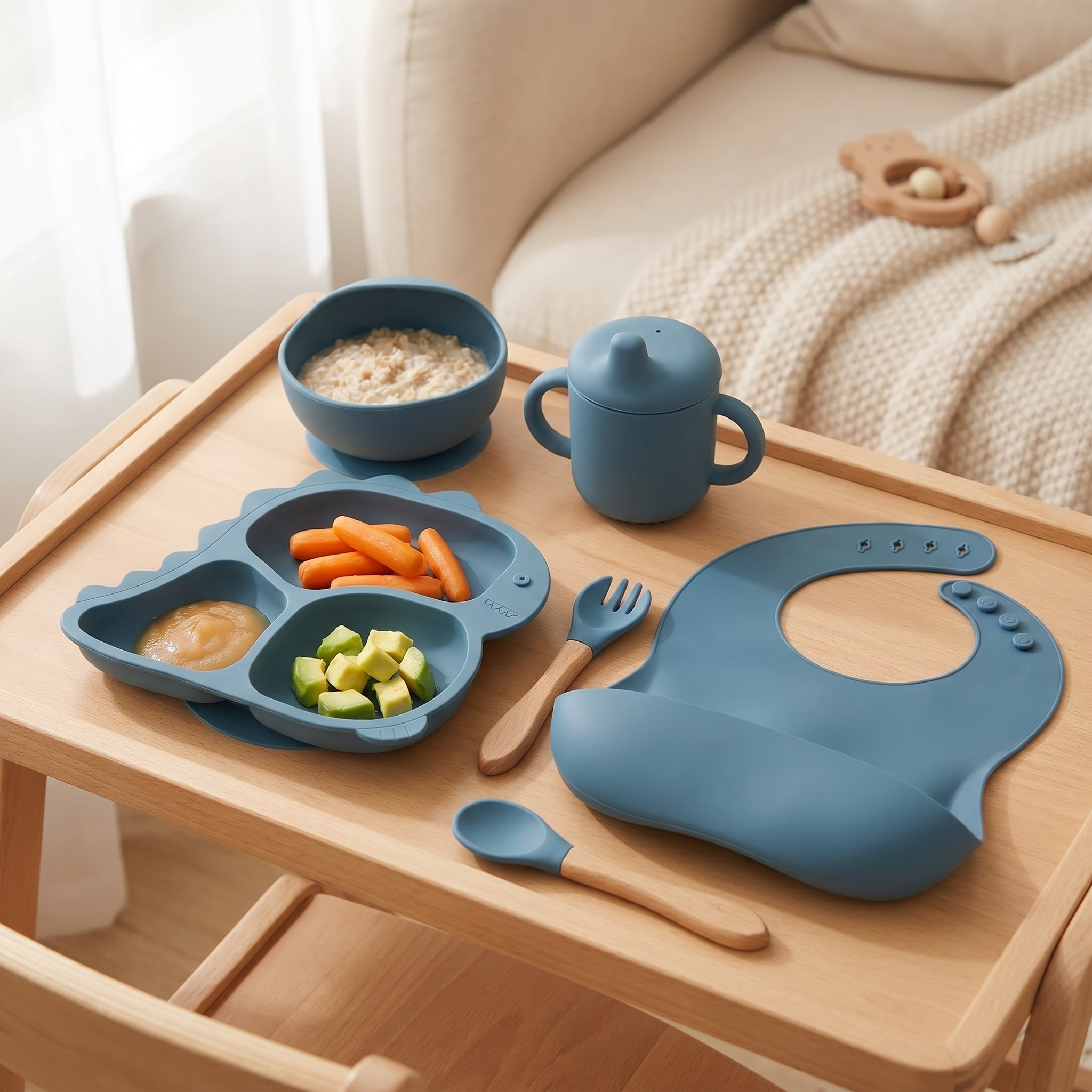 Dino Silicone Feeding Set