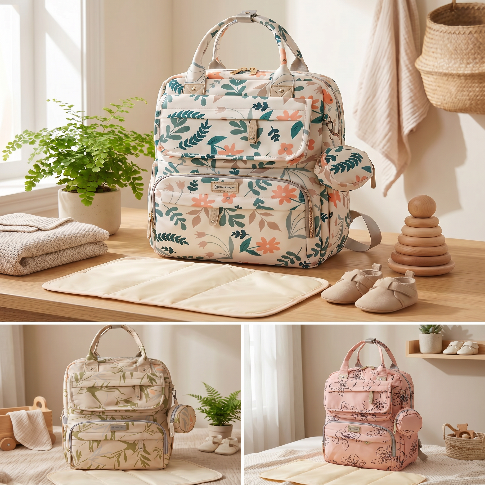 Premium Floral Maternity & Baby Diaper Backpack Set – 3 Designer Prints