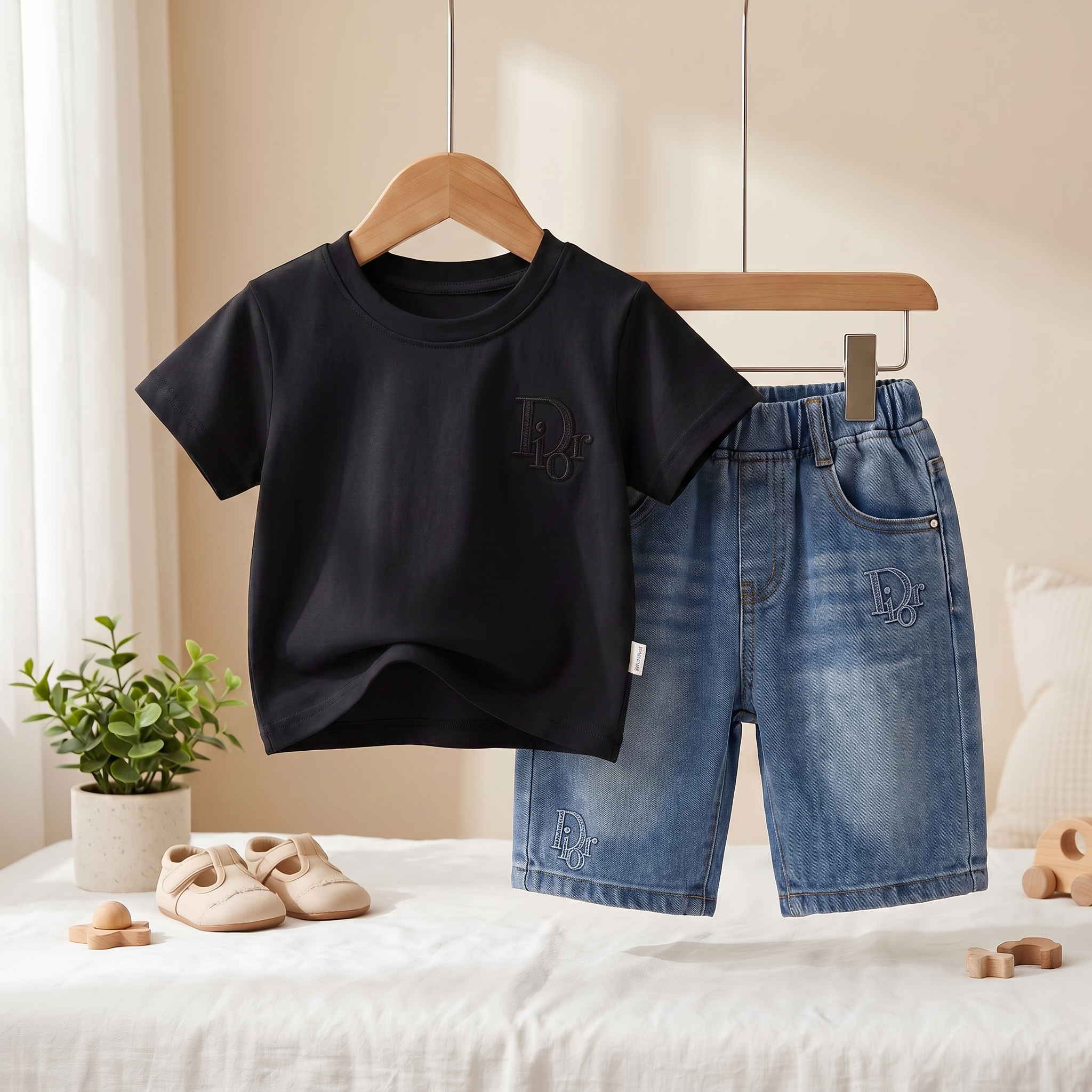 Classic Denim Co-Ord Set for Kids – Premium T-Shirt & Denim Shorts Set