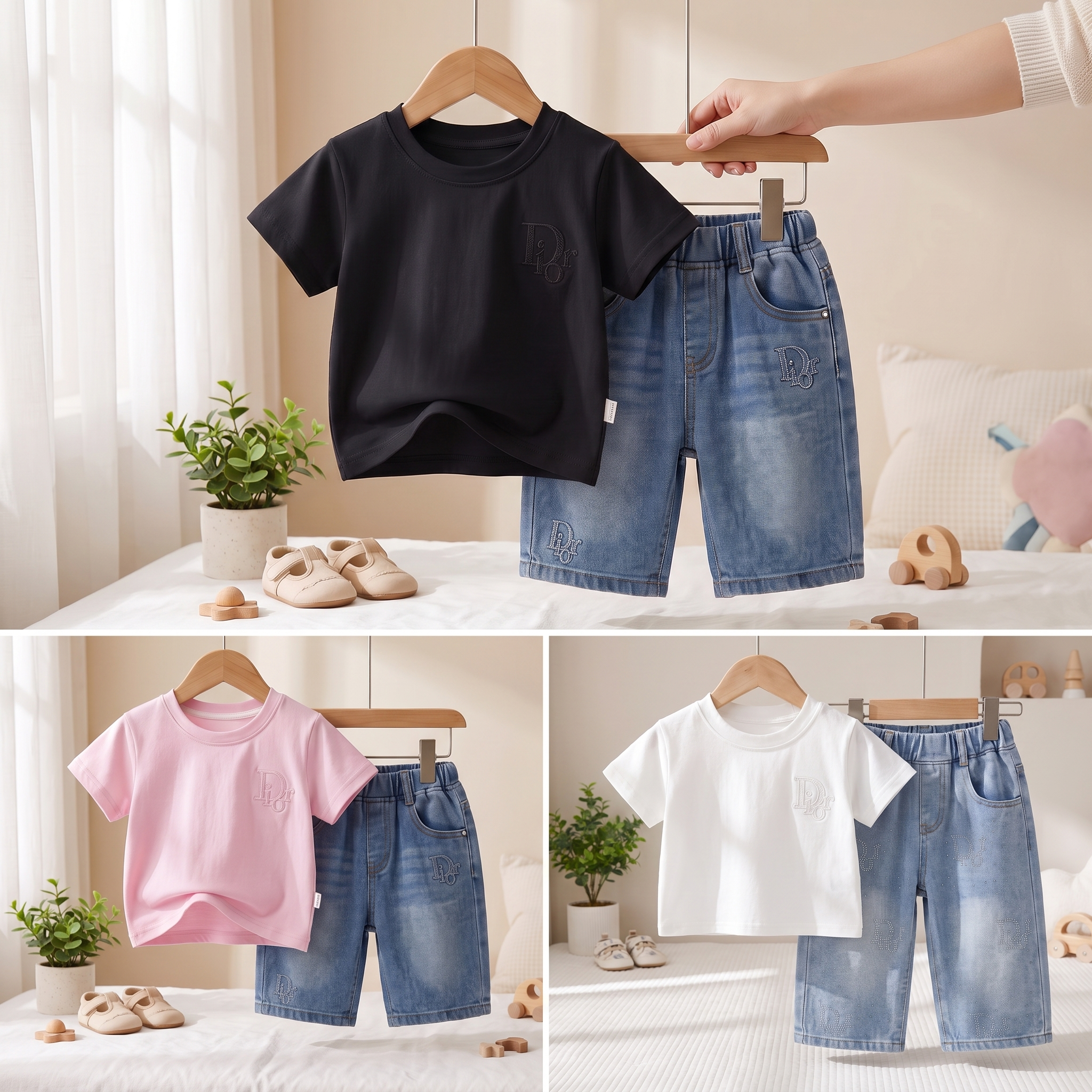 Classic Denim Co-Ord Set for Kids – Premium T-Shirt & Denim Shorts Set