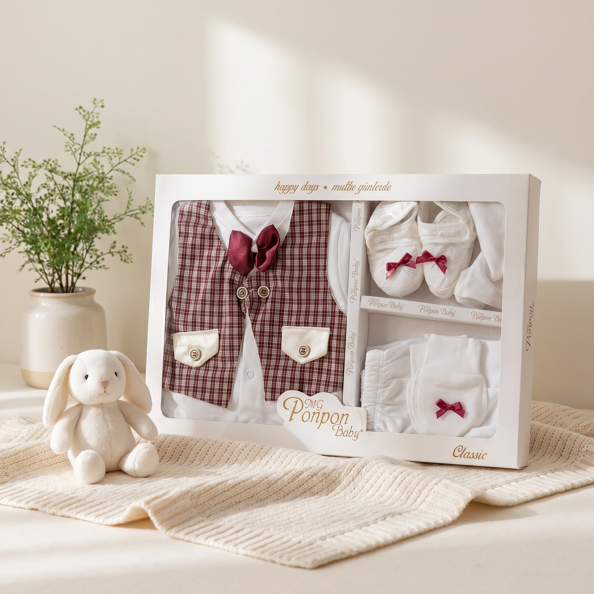 Royal Gentleman Baby Formal Suit Set – Burgundy Check Waistcoat 6 Piece Outfit
