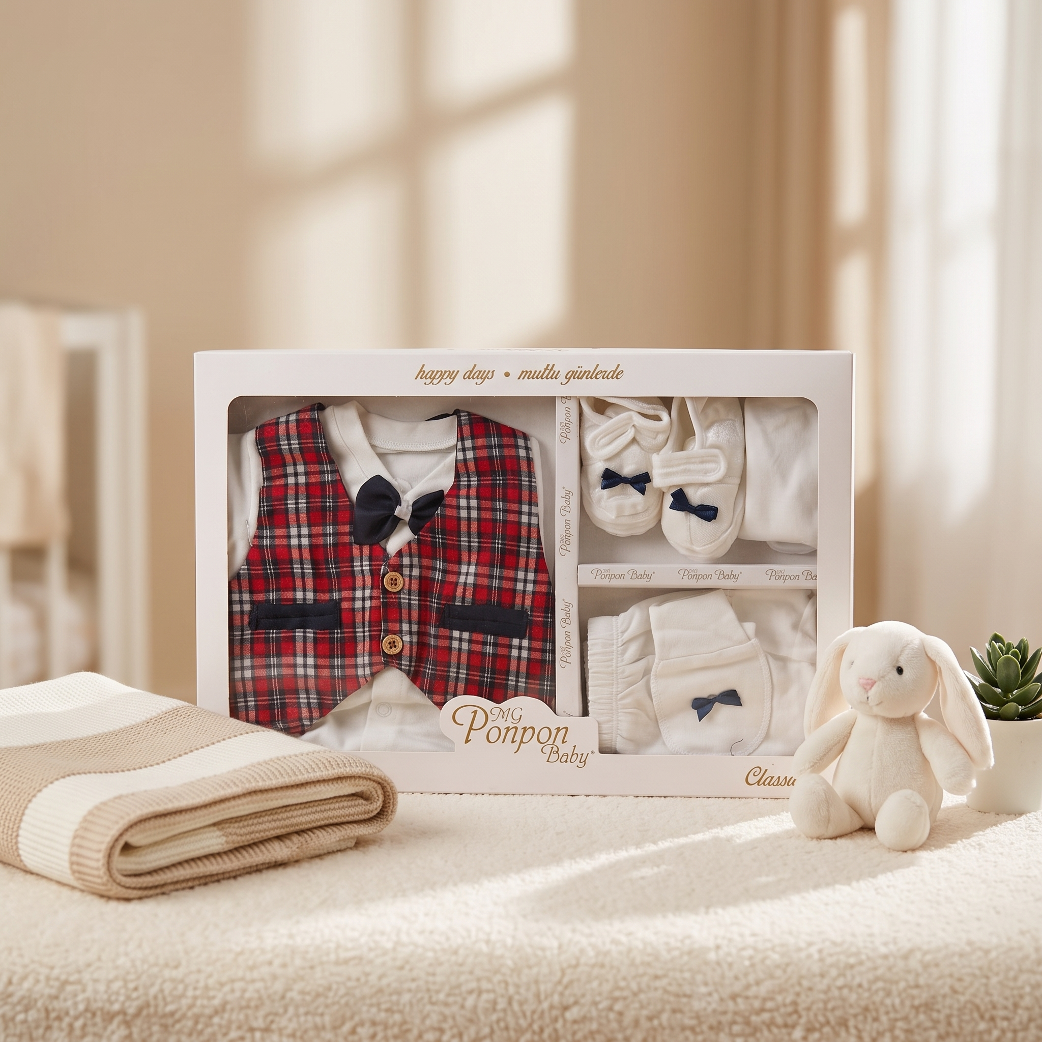 Classic Prince Baby Formal Suit Set – Red Check Waistcoat 6 Piece Outfit
