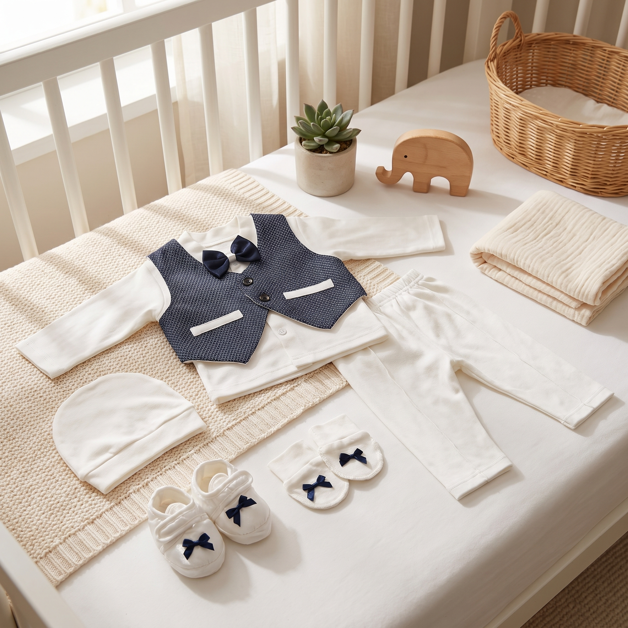 Little Prince Baby Formal Suit Set – Navy Waistcoat 6 Piece Outfit