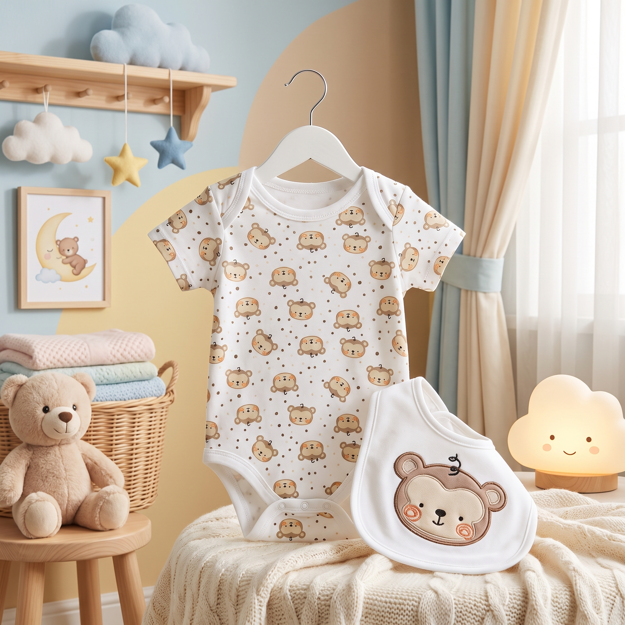 Cuddly Bear Baby Bodysuit & Bib Set