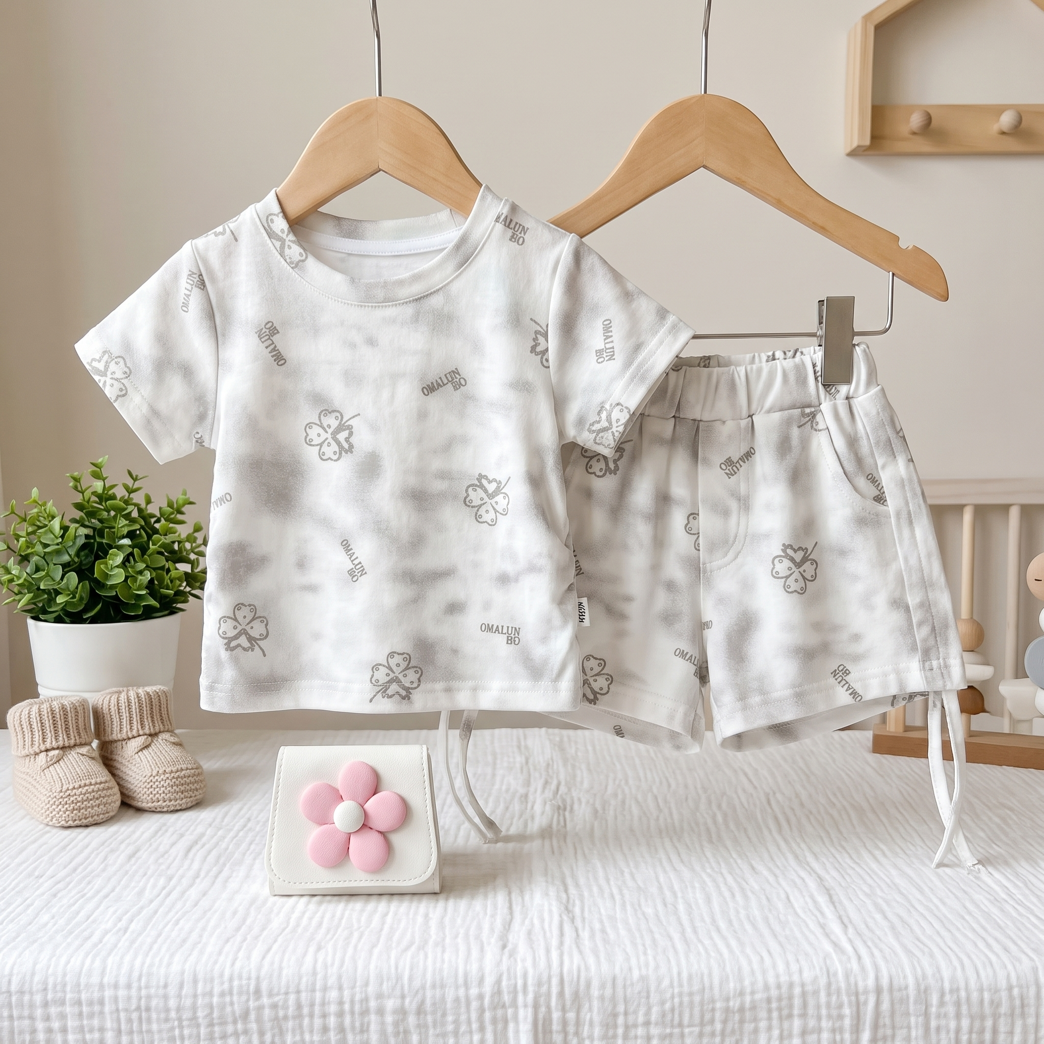 Girls Cloud Print T-Shirt & Shorts Co-Ord Set
