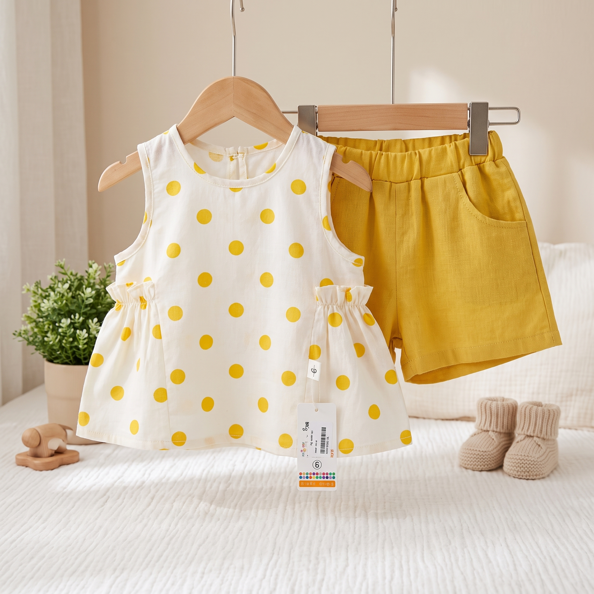 Girls Polka Dot Peplum Top & Shorts Set