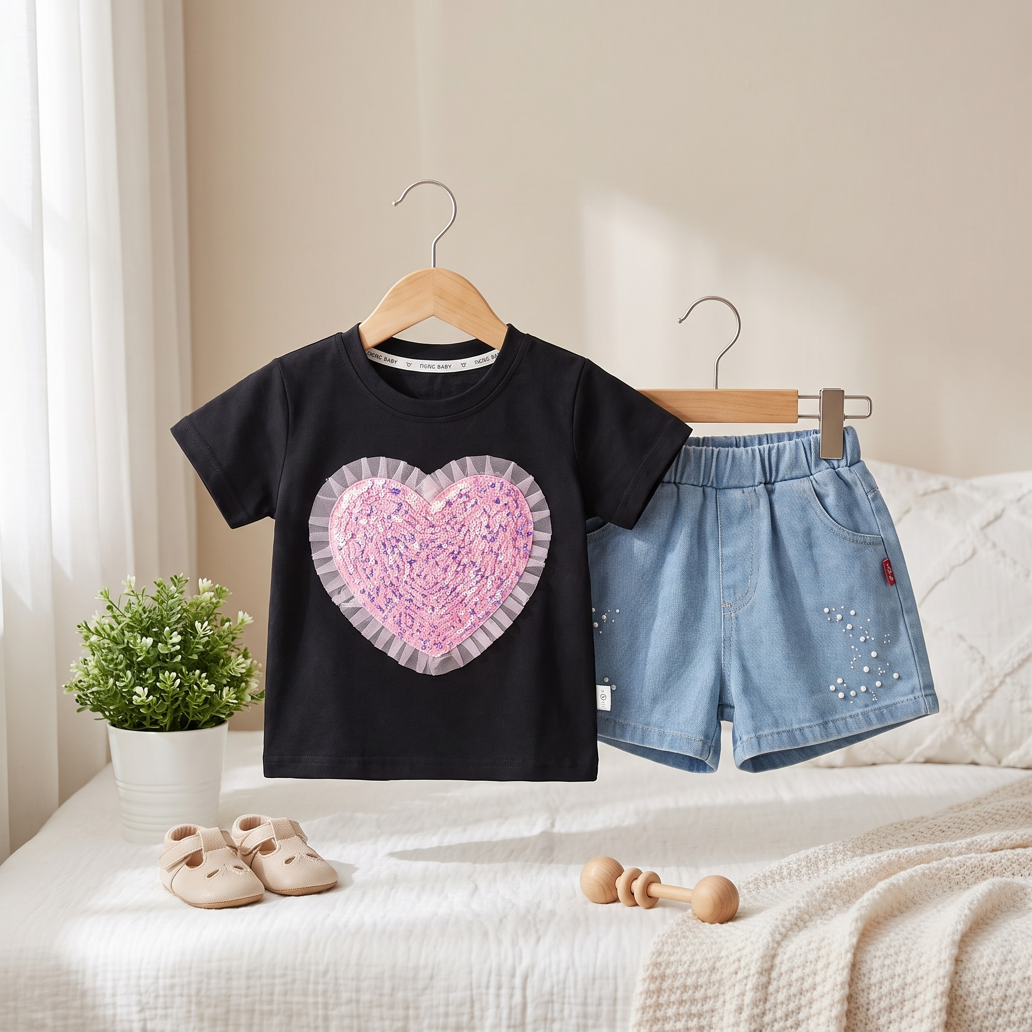 Sparkle Heart Denim Set