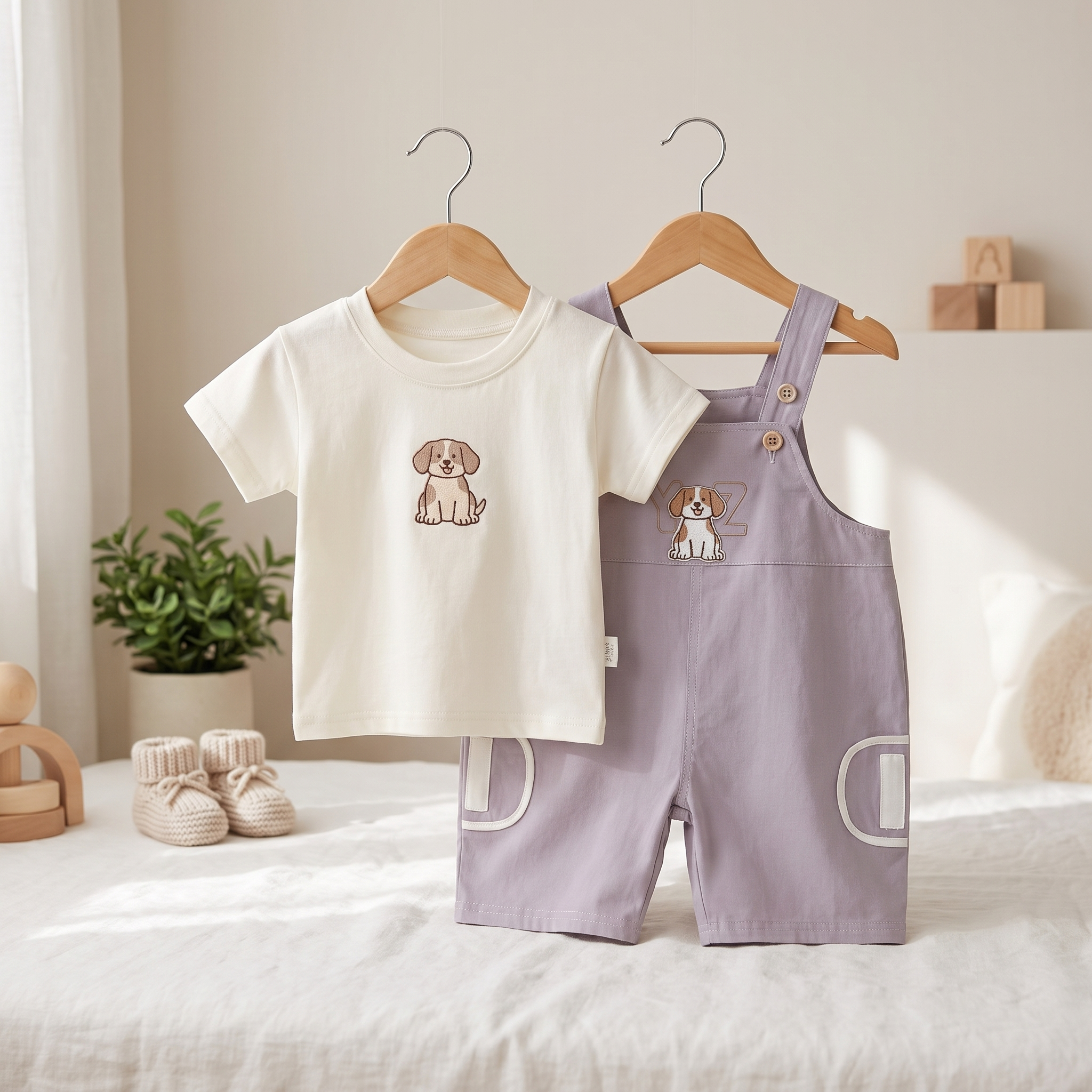 Baby Puppy Dungaree Romper Set – 2 Piece