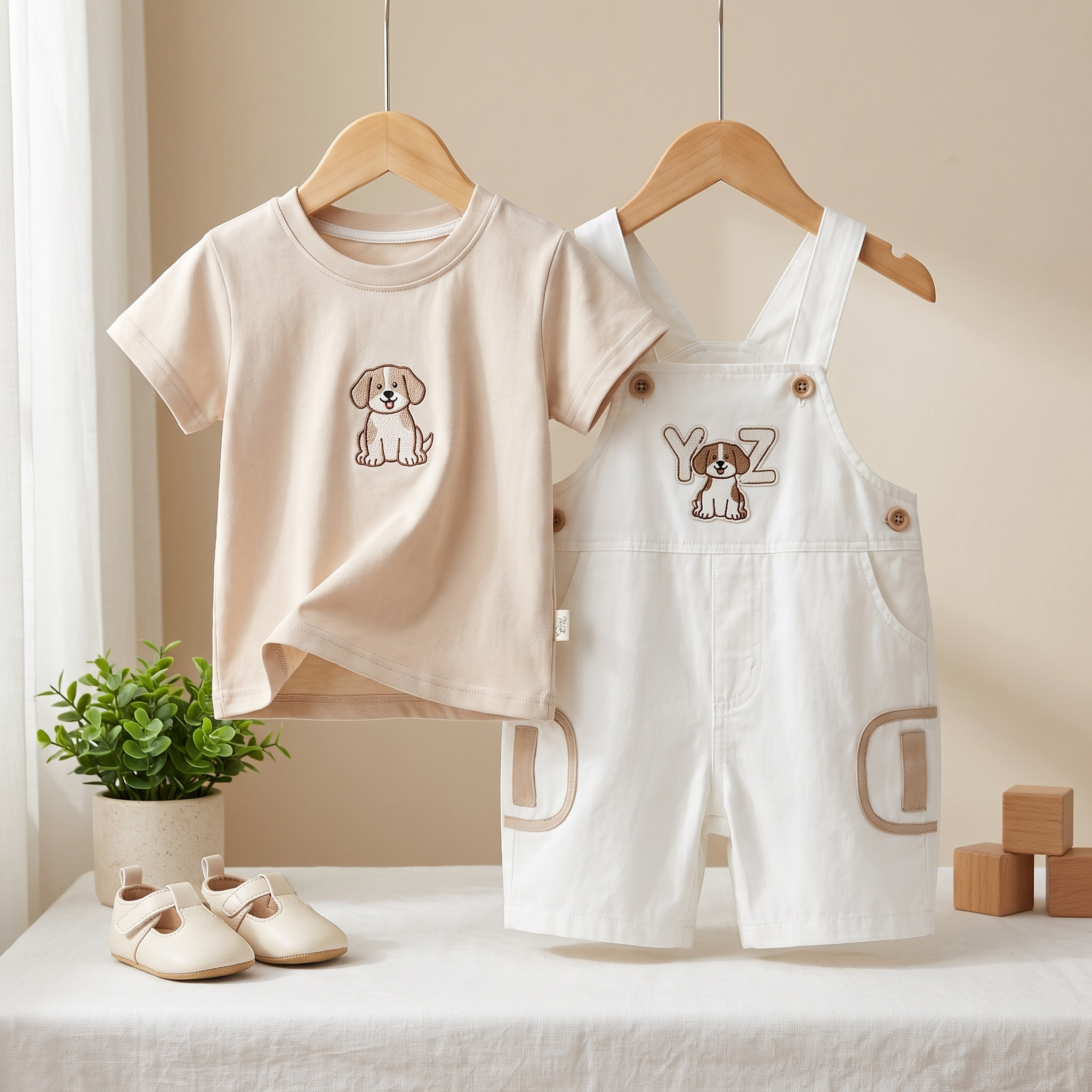 Baby Puppy Dungaree Romper Set – 2 Piece