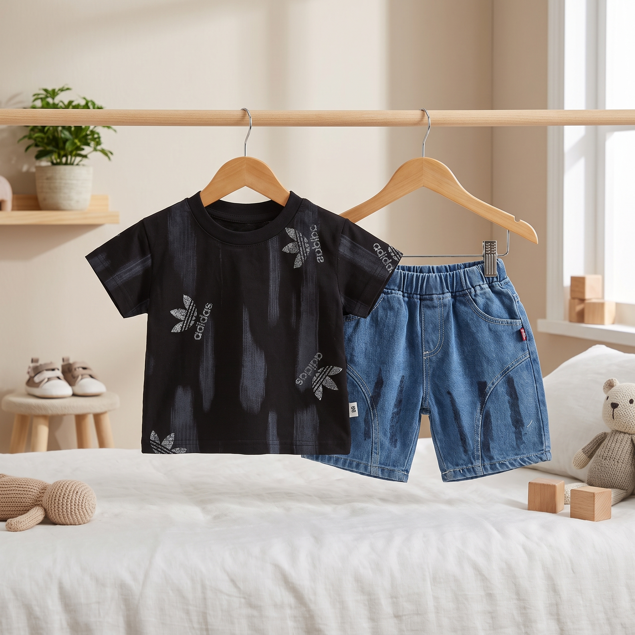 Urban Denim Shorts Set
