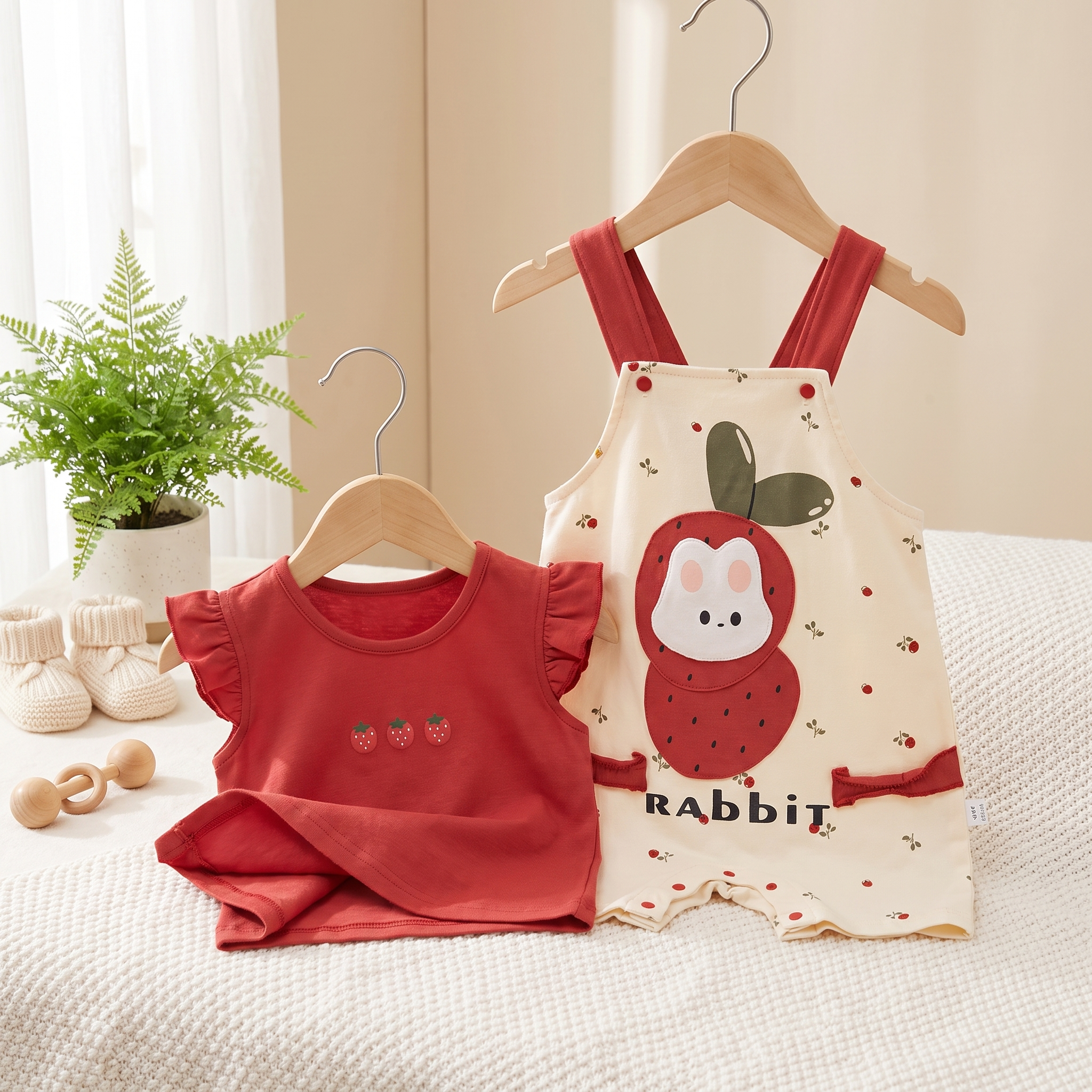 Strawberry Bunny 2-Piece Baby Summer Outfit