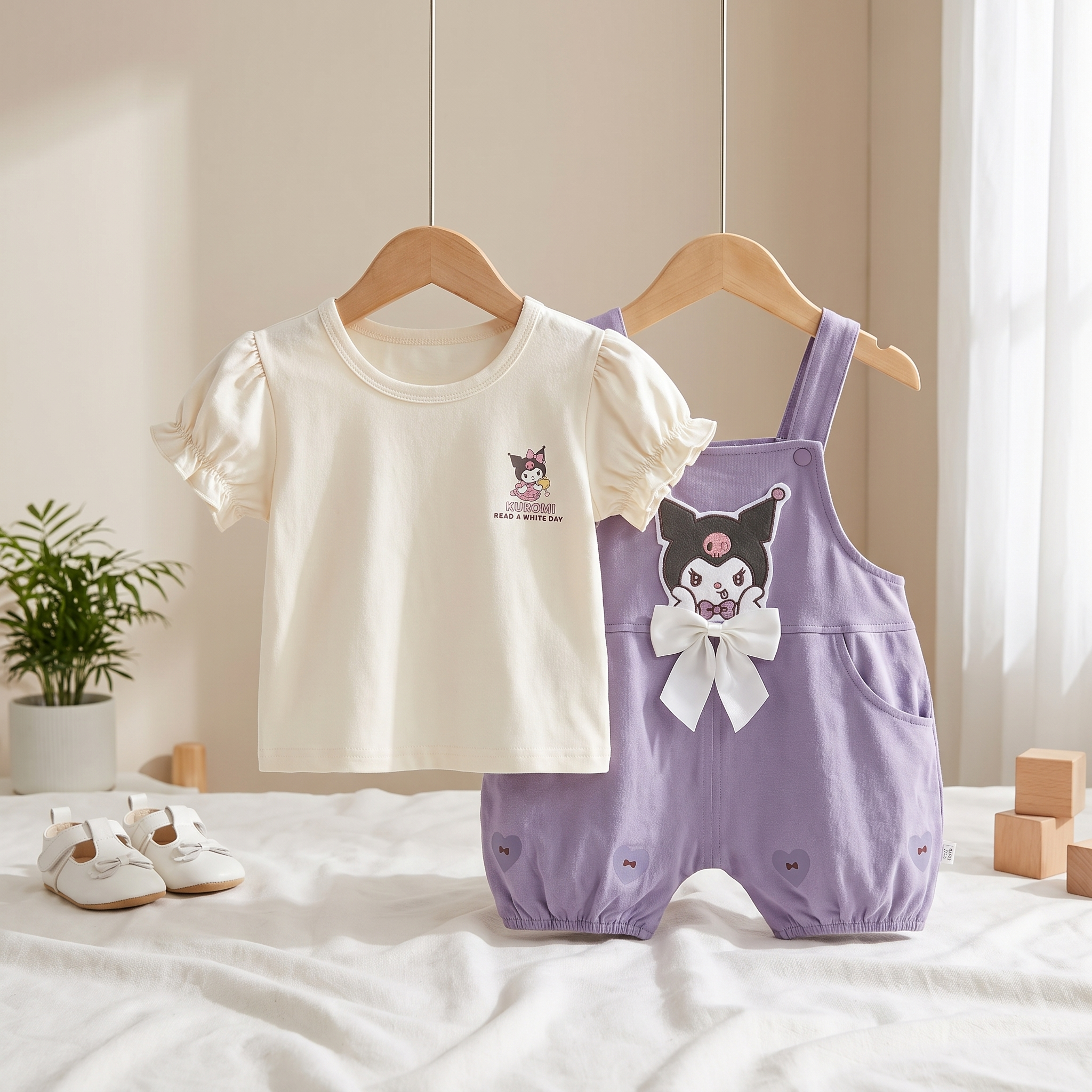 Cute Bunny 2-Piece Girls Dungaree Set