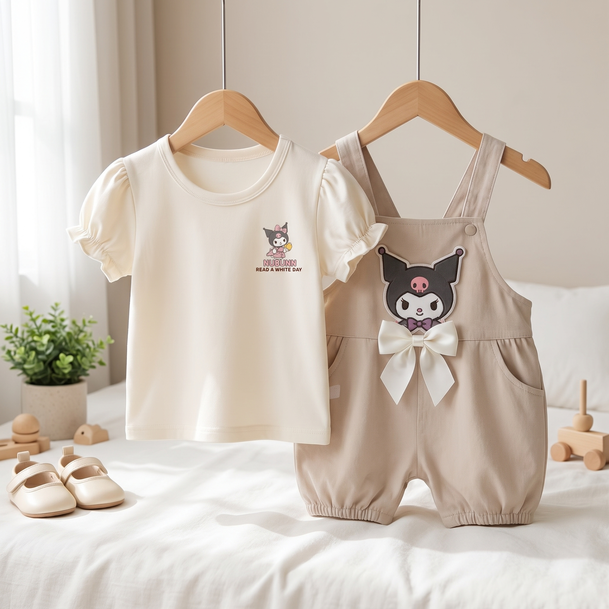 Cute Bunny 2-Piece Girls Dungaree Set