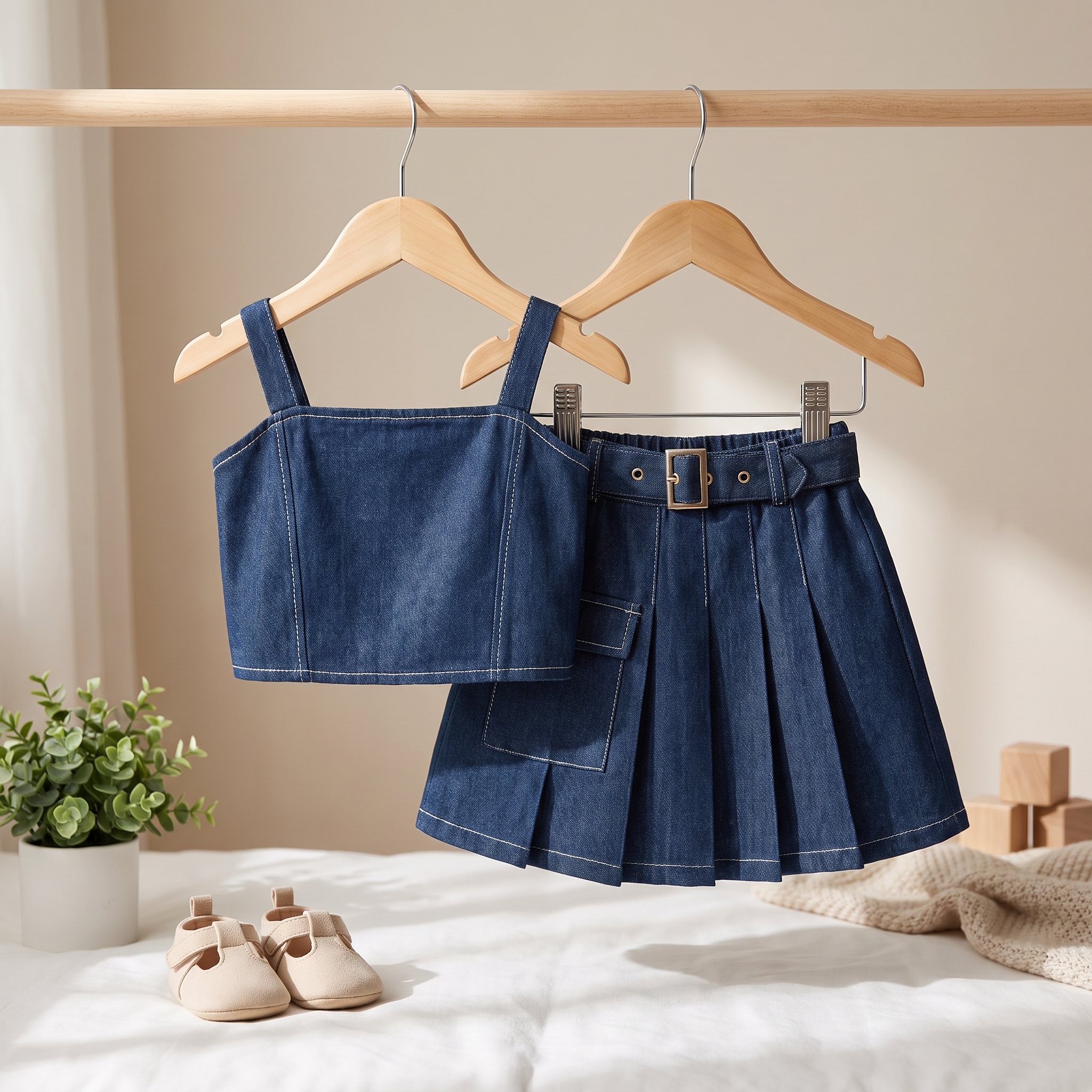 Denim Top & Skirt Set