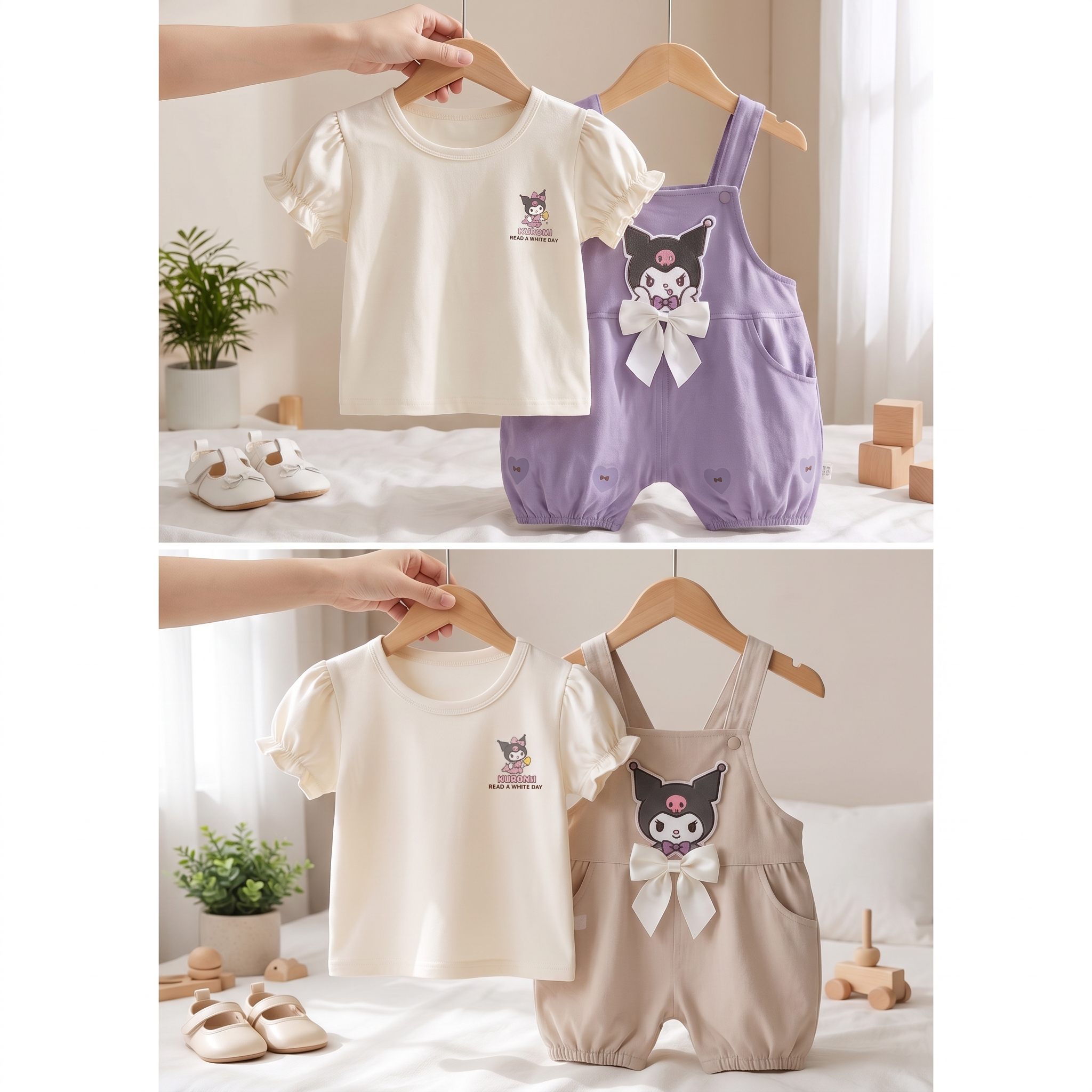 Cute Bunny 2-Piece Girls Dungaree Set