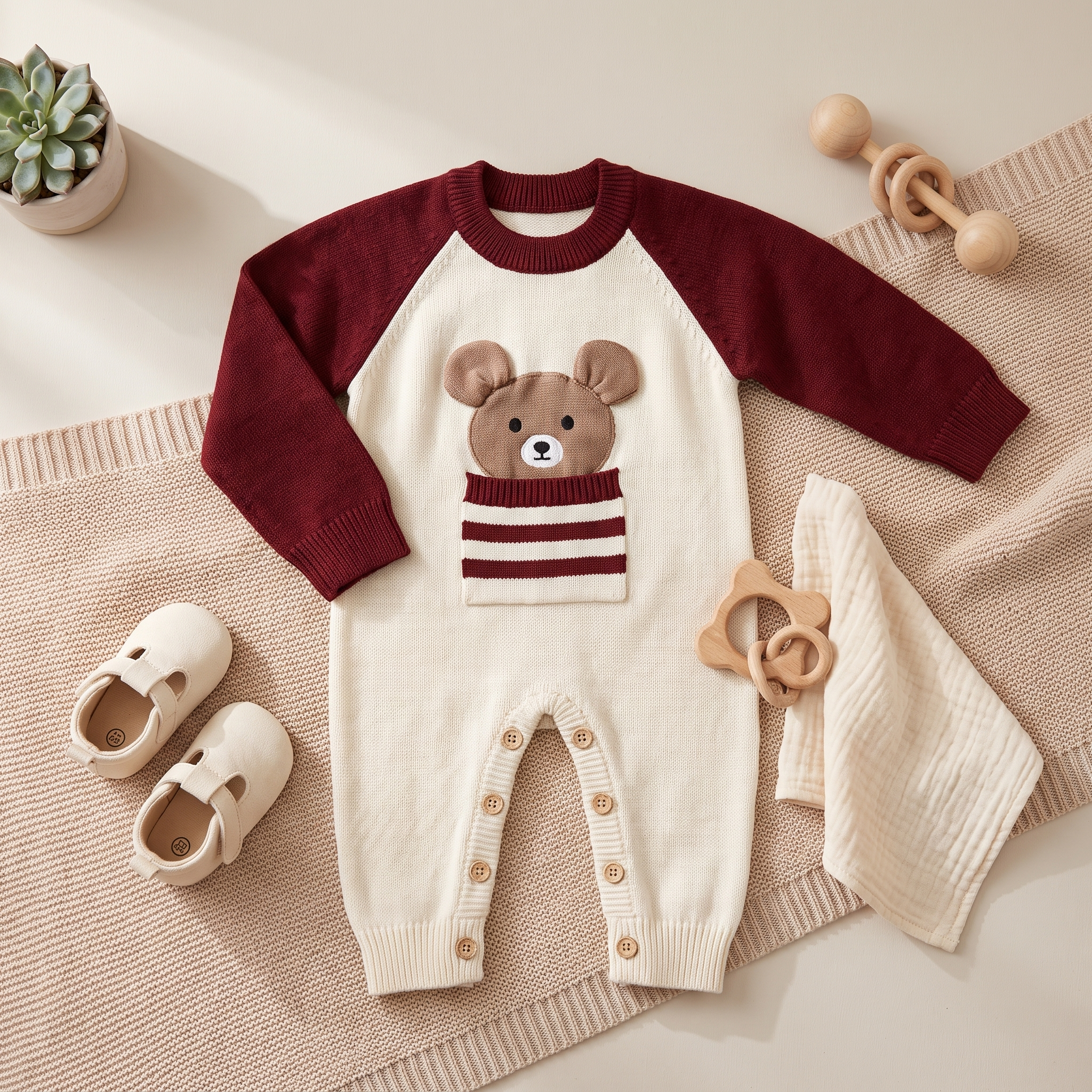 Baby Teddy Knit Romper – Soft Winter Jumpsuit (2 Colors)