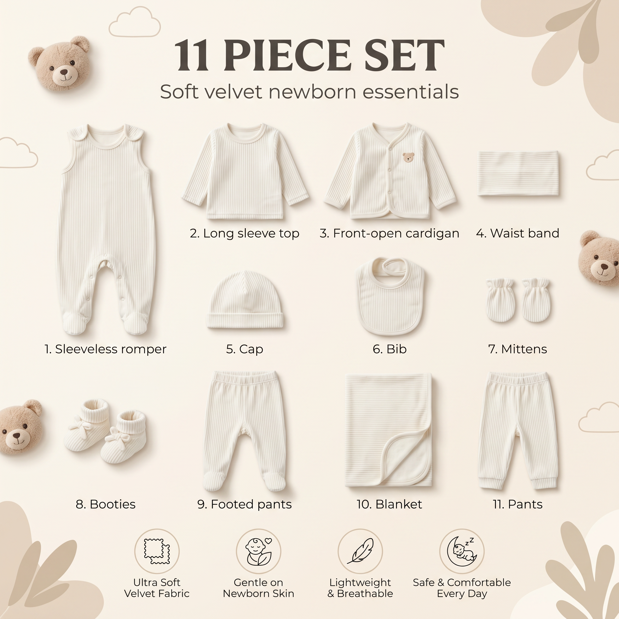 Newborn Soft Velvet Essentials 11PC Gift Set