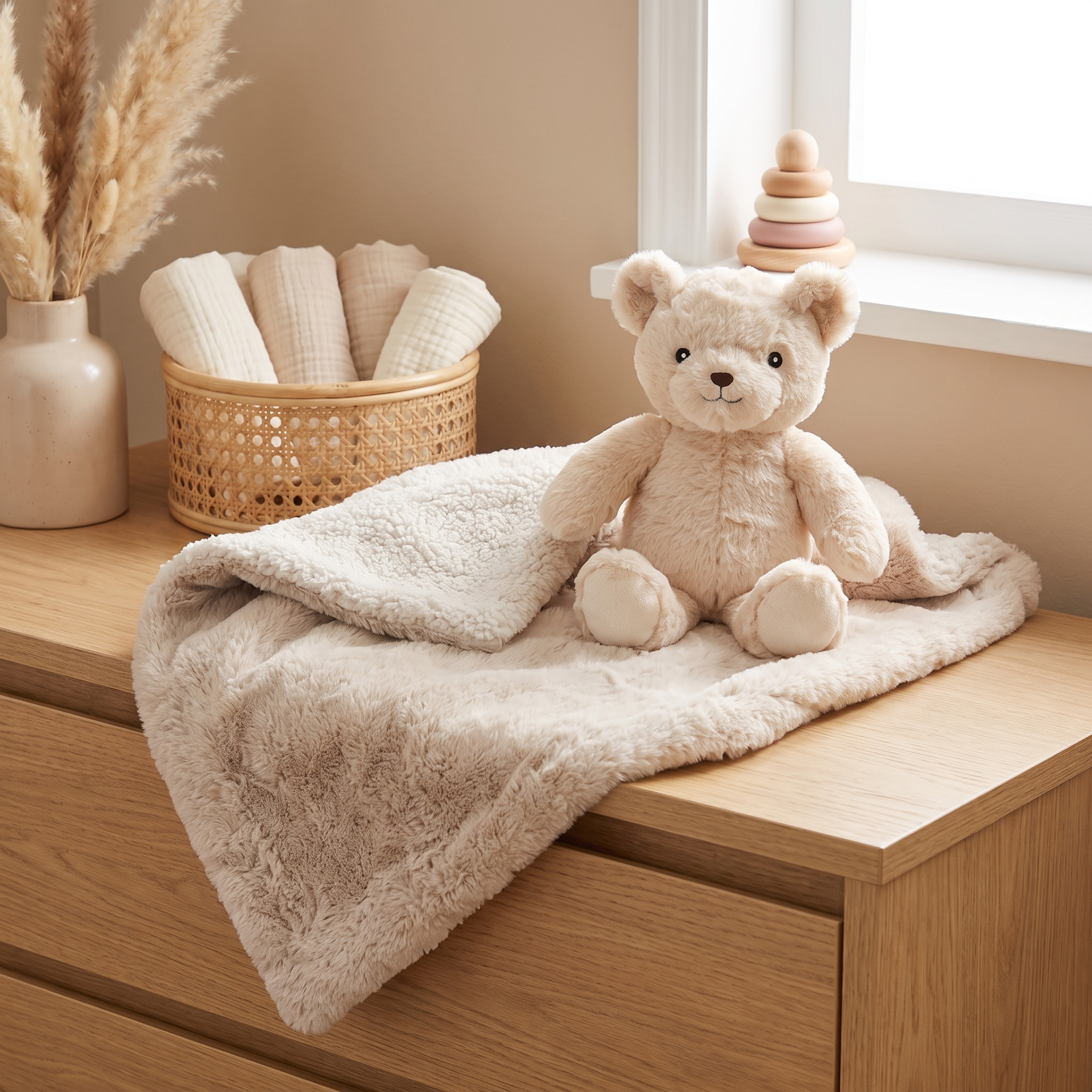 Baby Plush Security Blanket with Teddy Bear