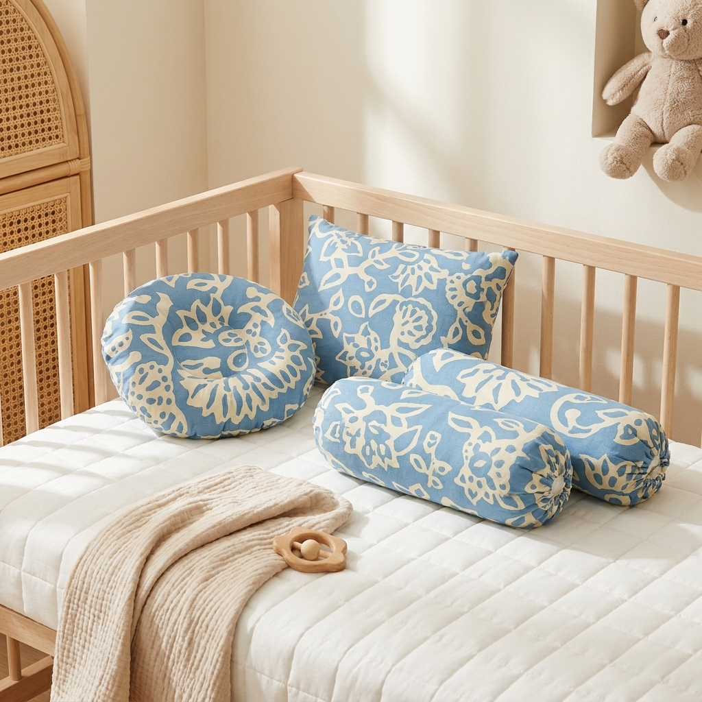 Indigo Garden Baby Bedding Set – 4 Piece Pillow & Bolster Set
