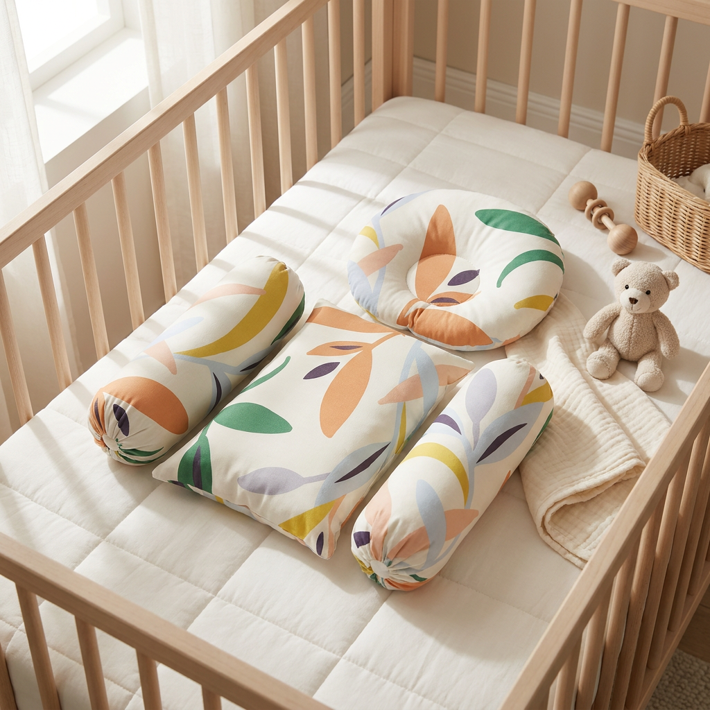 Tropical Leaves Baby Bedding Set – 4 Piece Pillow & Bolster Set