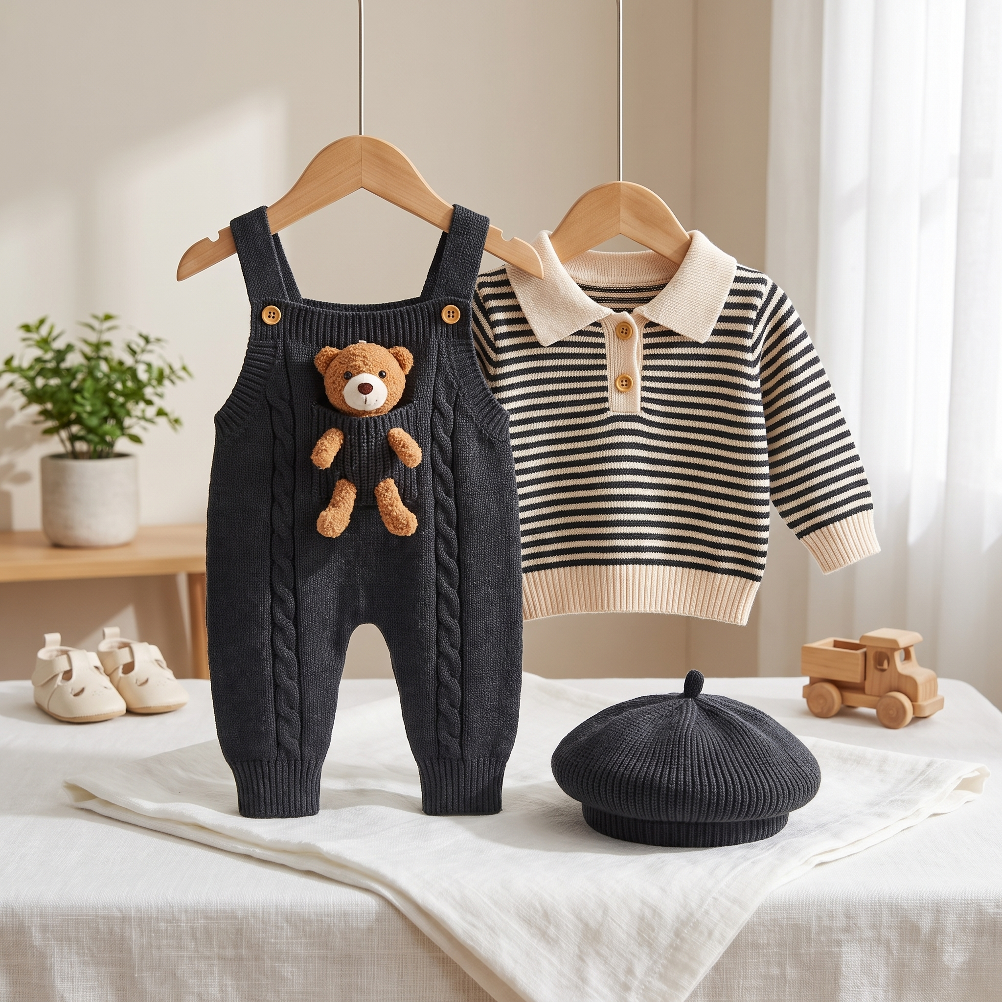 Baby Teddy Knit Dungaree Outfit Set