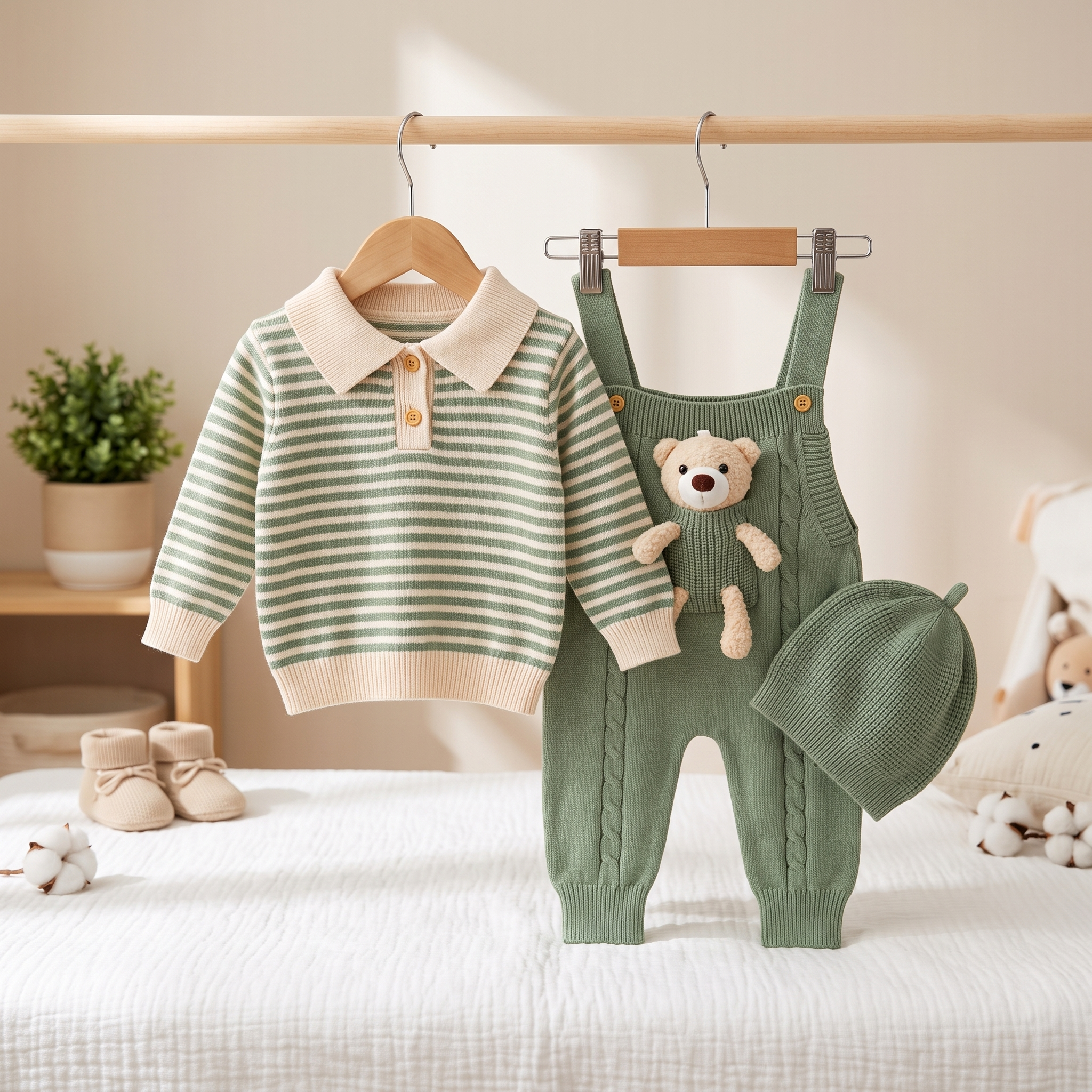 Baby Teddy Knit Dungaree Outfit Set