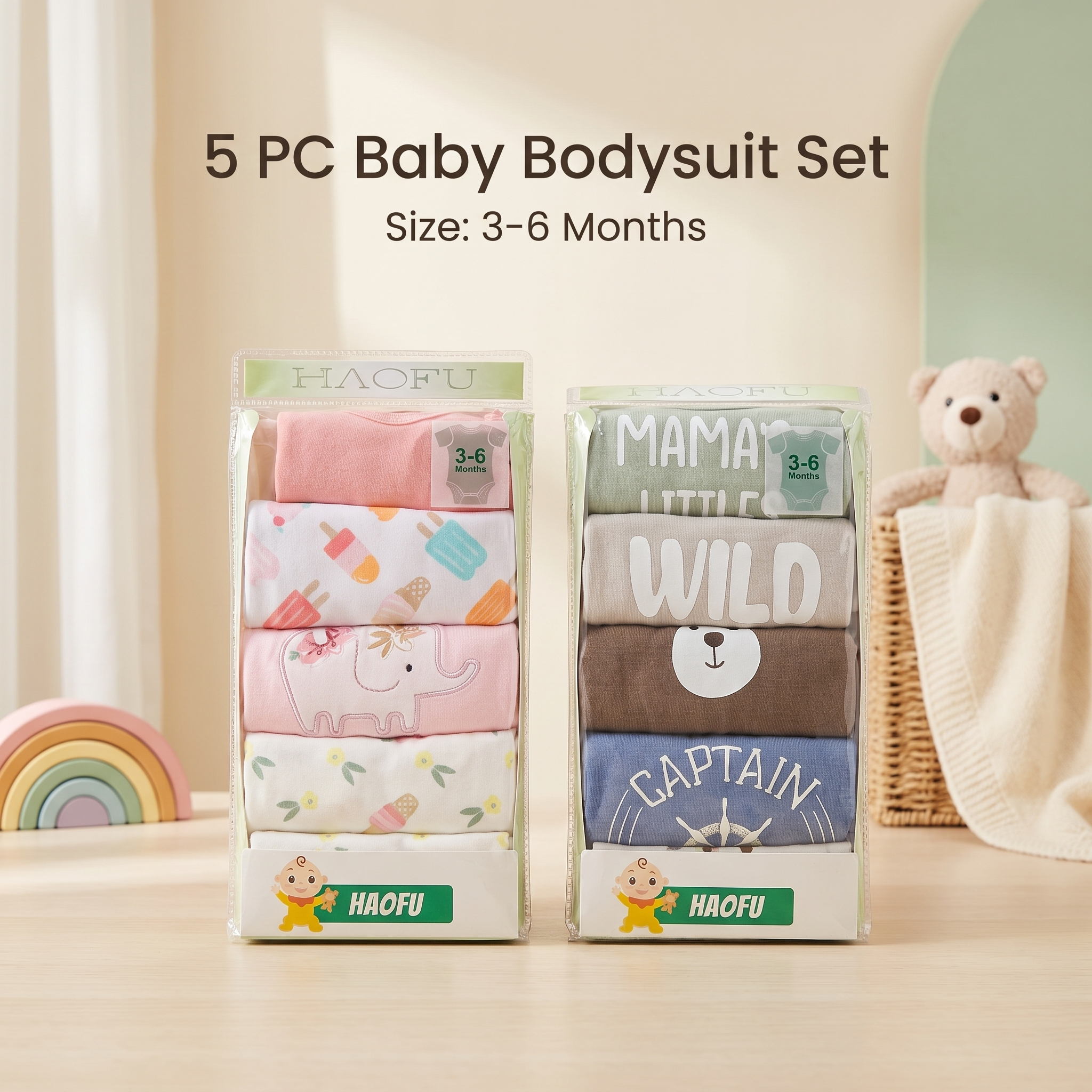 5PC Baby Bodysuit Set (3-6M)