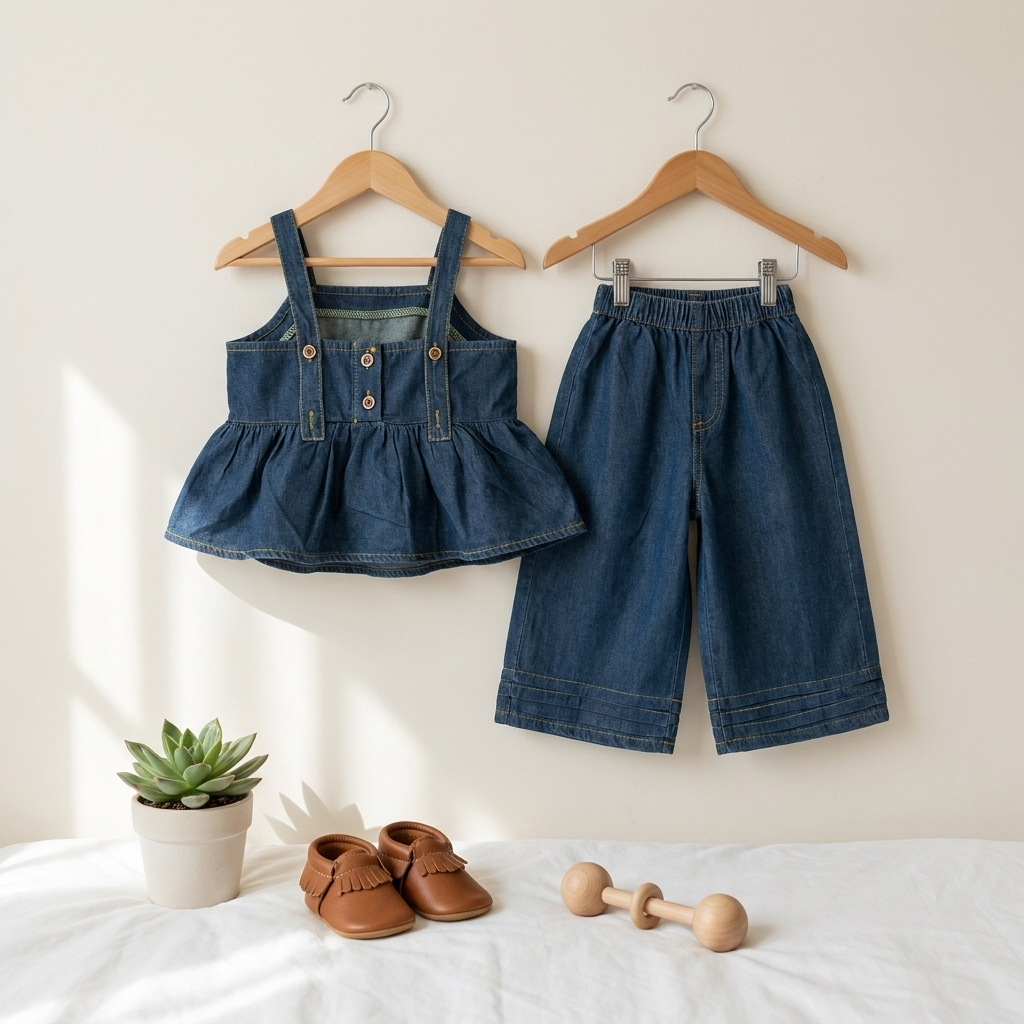 Denim Peplum Top & Pants Set